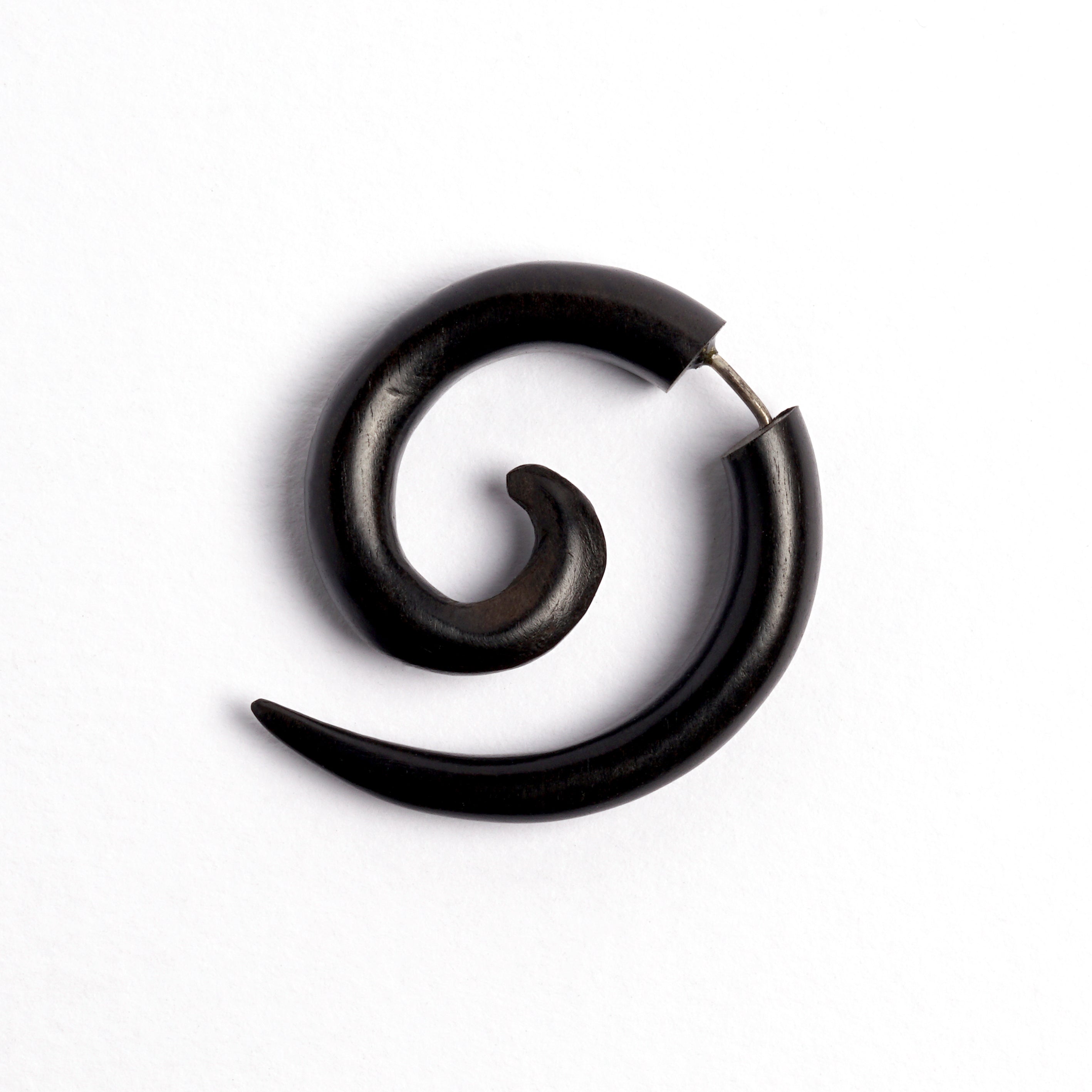 Koru Black Wood Fake Gauge Earring with Dots and Stone Inlay | Tribu Tribal Jewellery