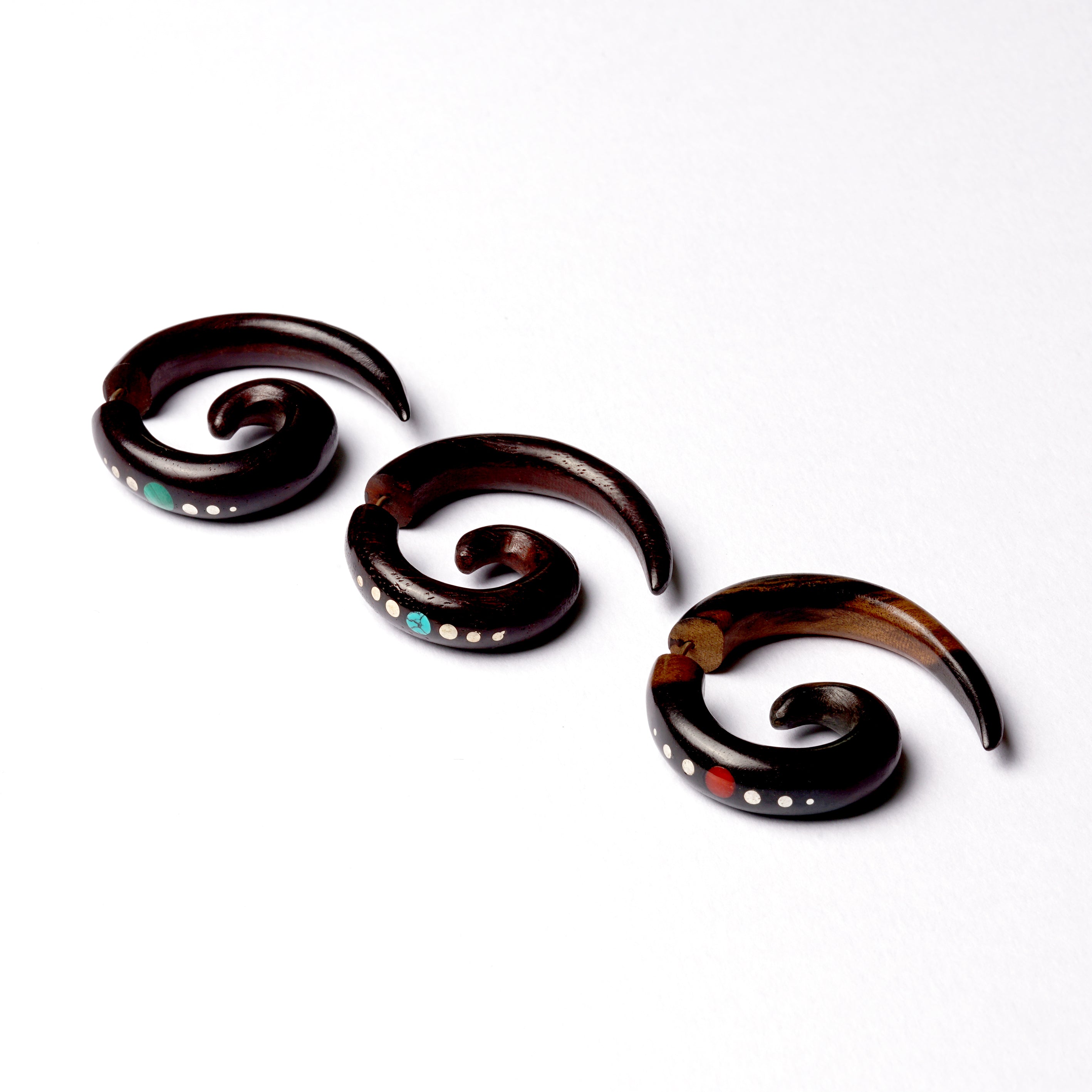 Koru Wood Earrings with Stones