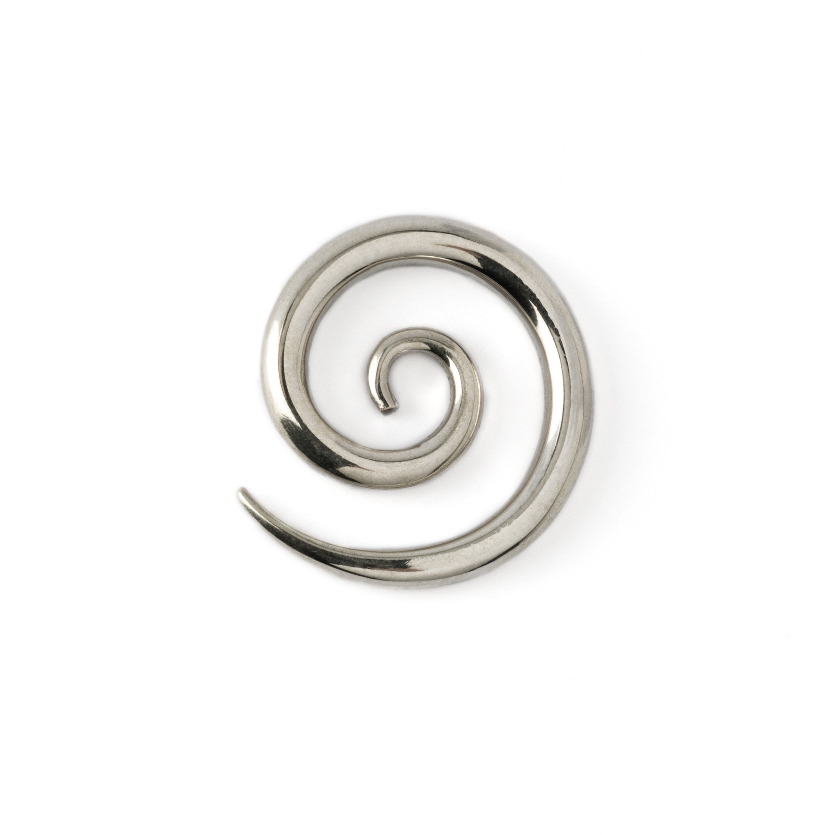 single silver spiral gauge earring side view