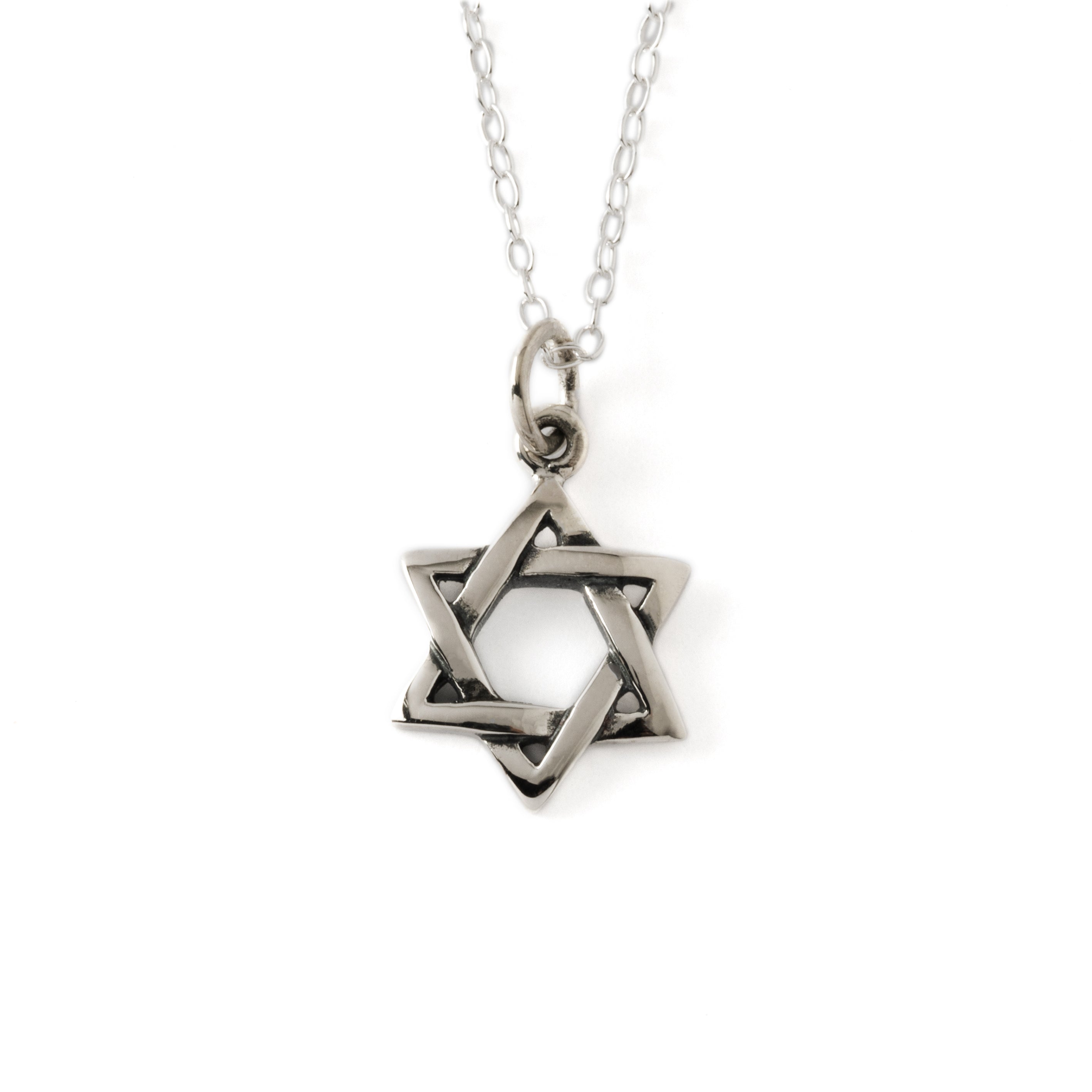 silver star of david necklace frontal view