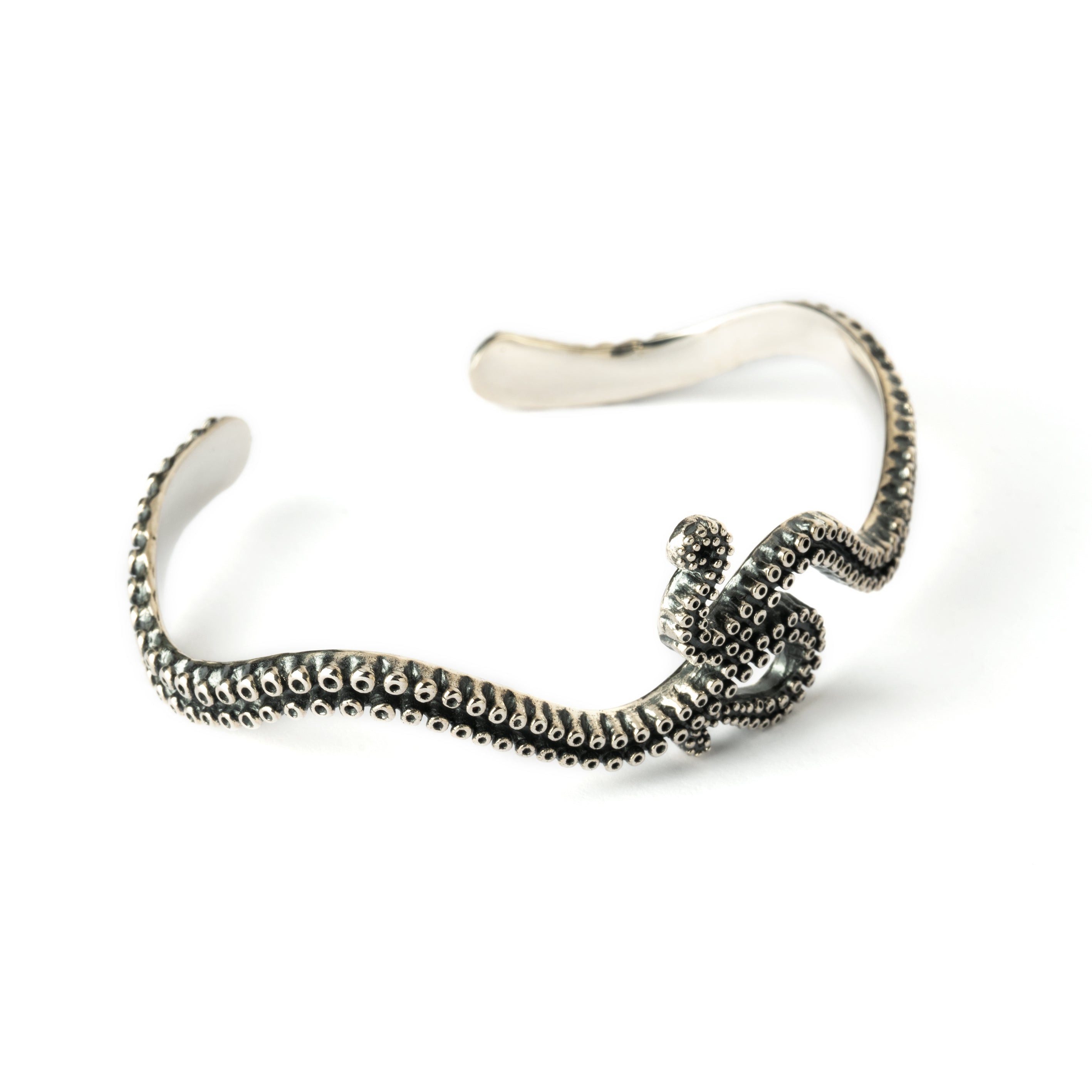 sterling silver octopus cuff bracelet right side view