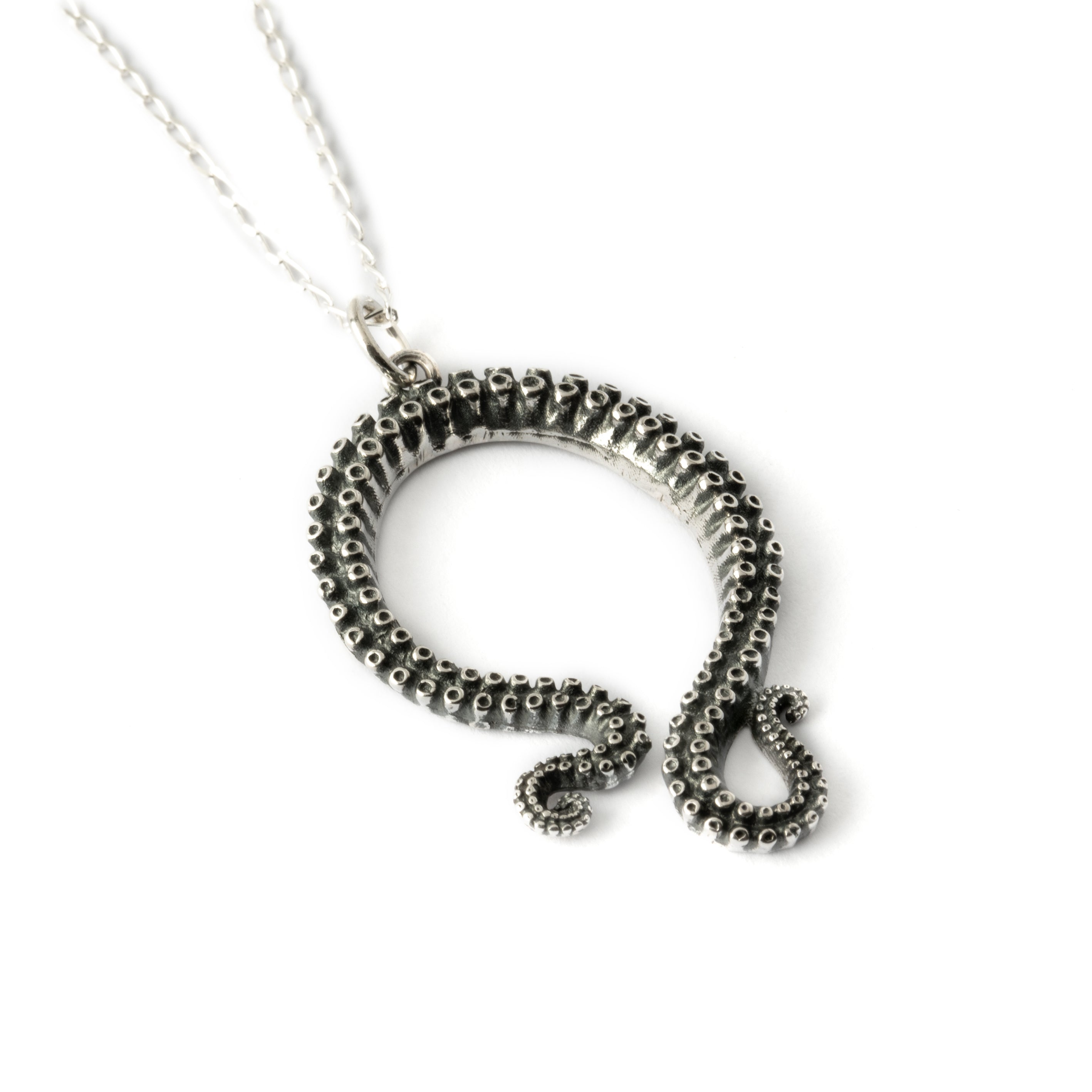sterling silver octopus tentacle necklace right side view