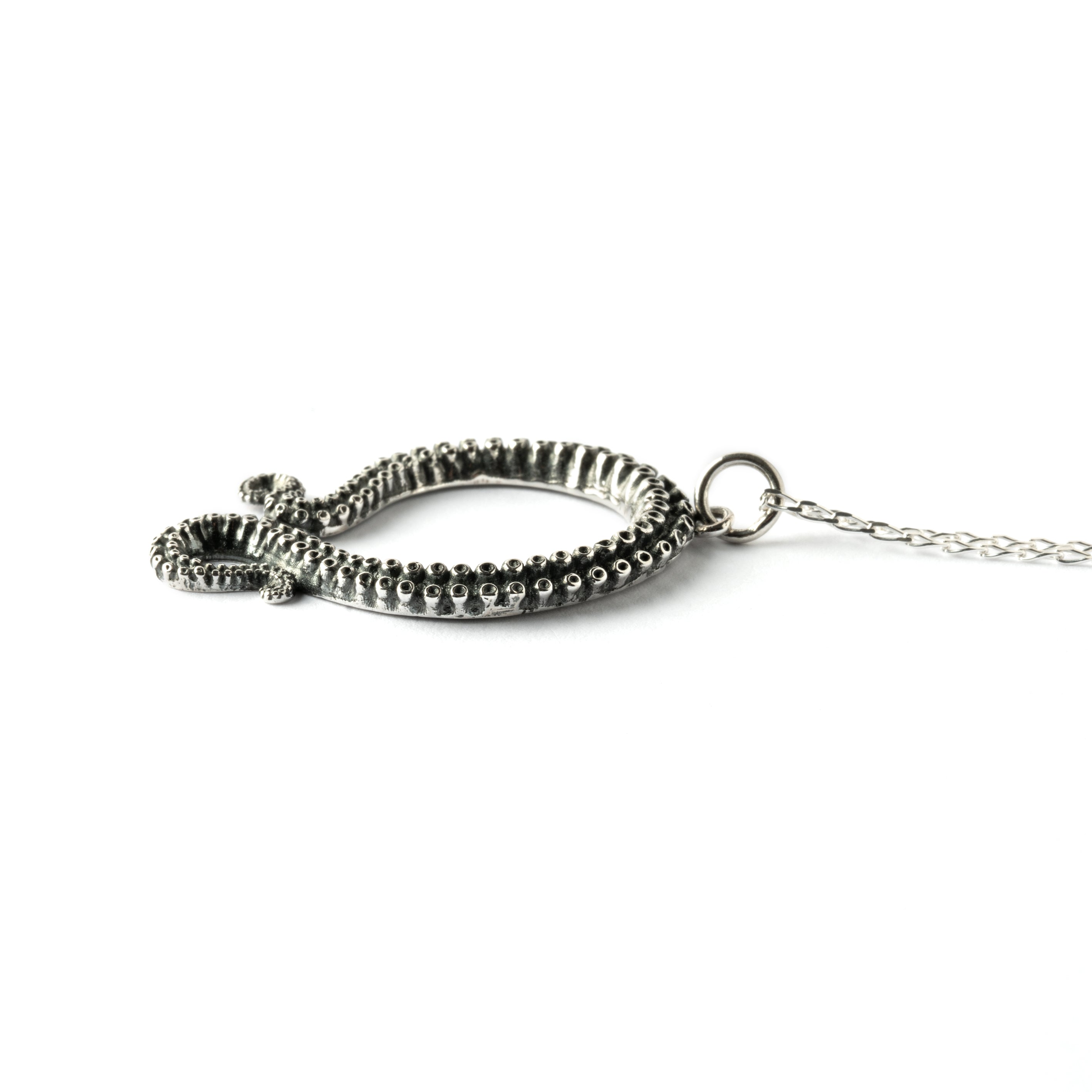 sterling silver octopus tentacle necklace side view