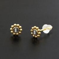 Golden Devina Studs with Black Pearl