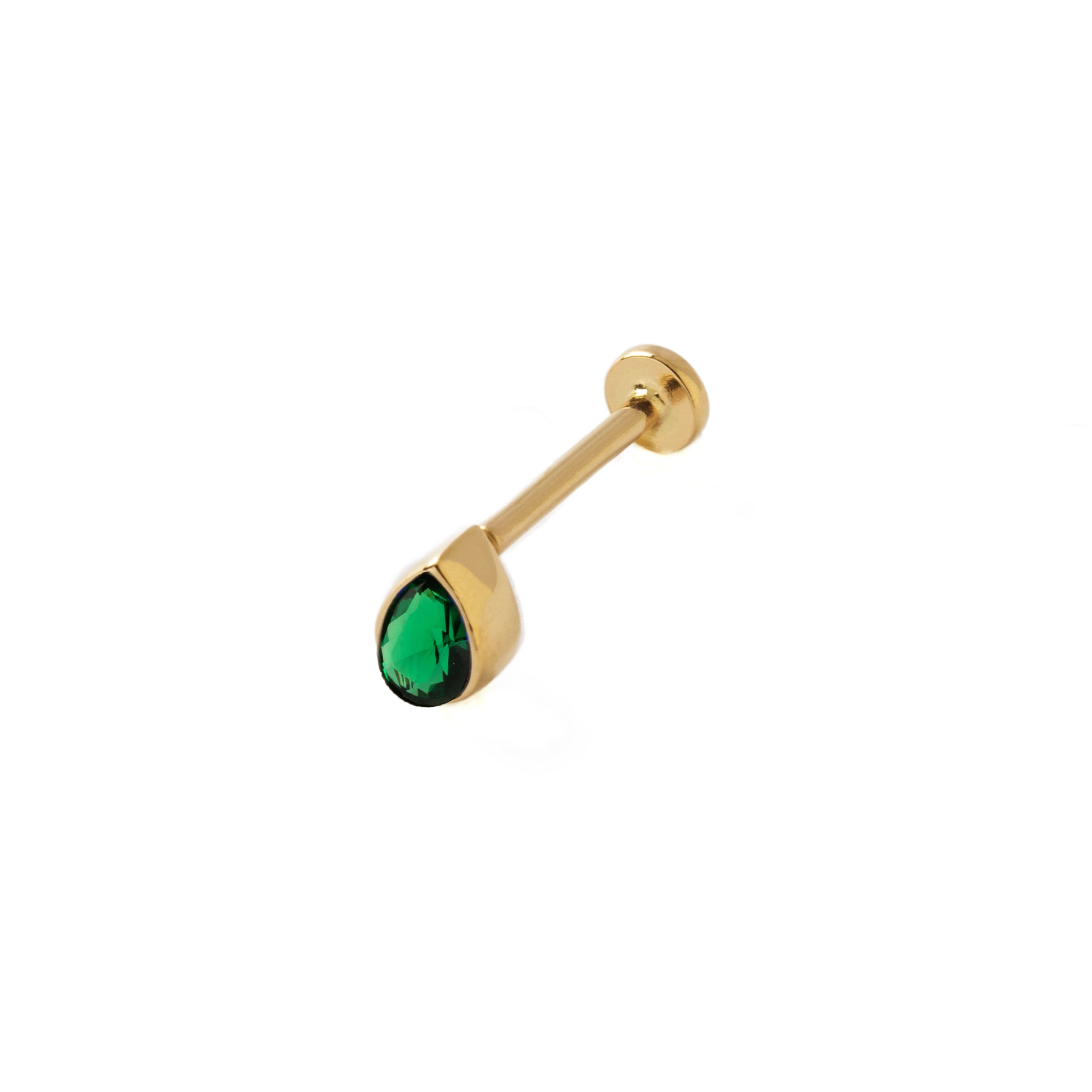 Flat-Back Labret | Green CZ Teardrop Labret | Tribu