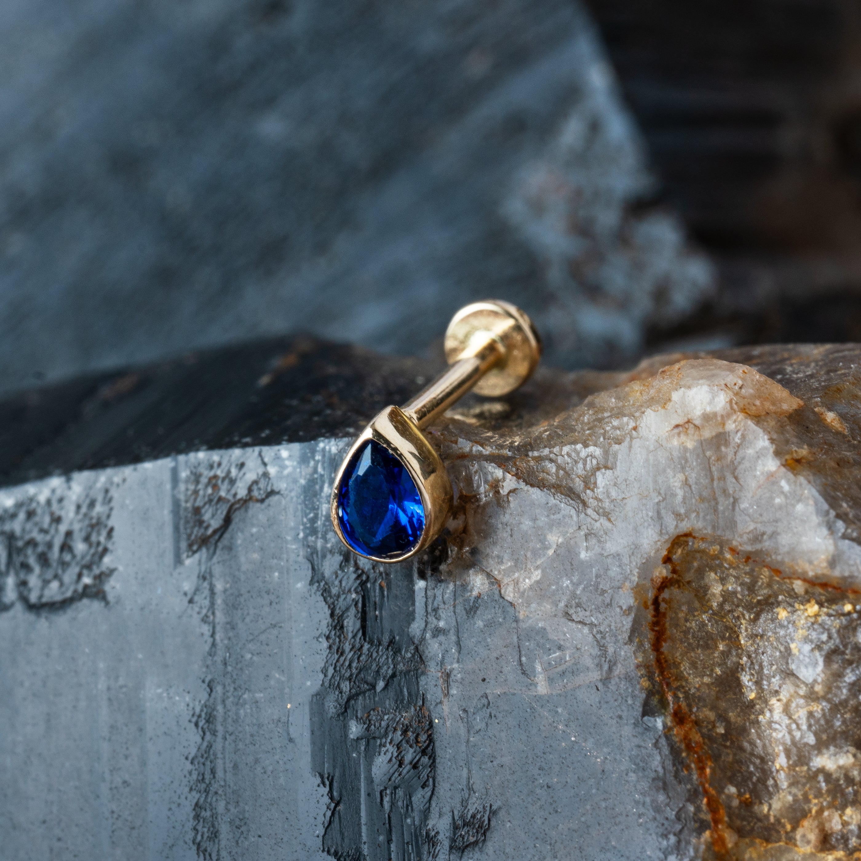 CZ Teardrop Labret | Blue CZ Teardrop Labret | Tribu