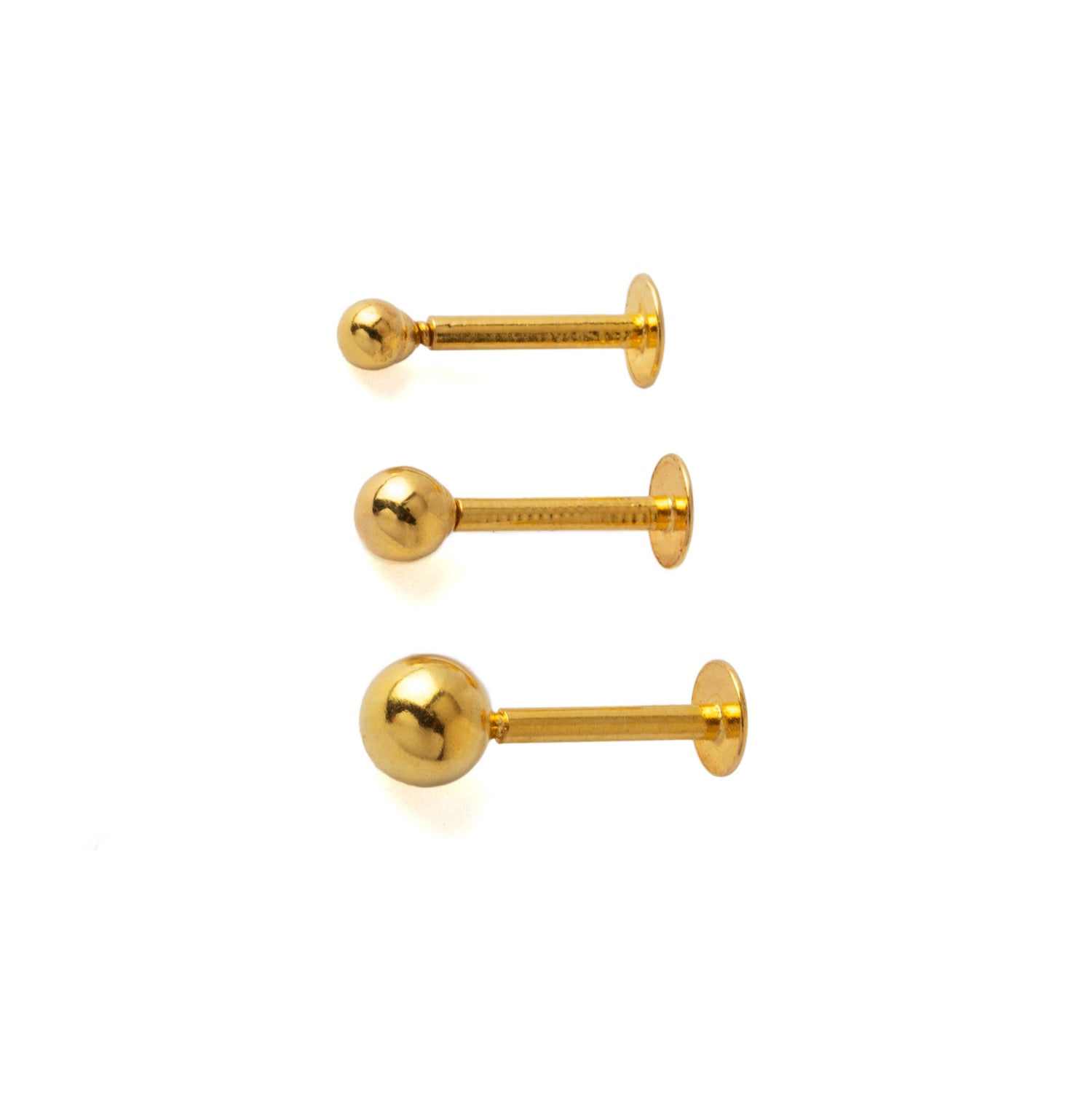 2mm, 3mm and 4mm 18K Gold Dot Flat Back Studs right side view