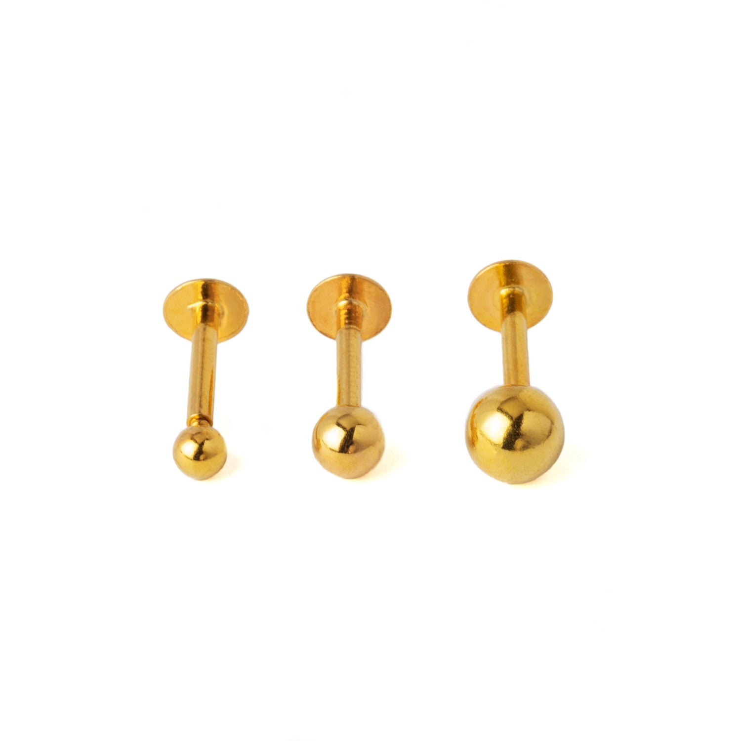 2mm, 3mm and 4mm 18K Gold Dot Flat Back Studs frontal view