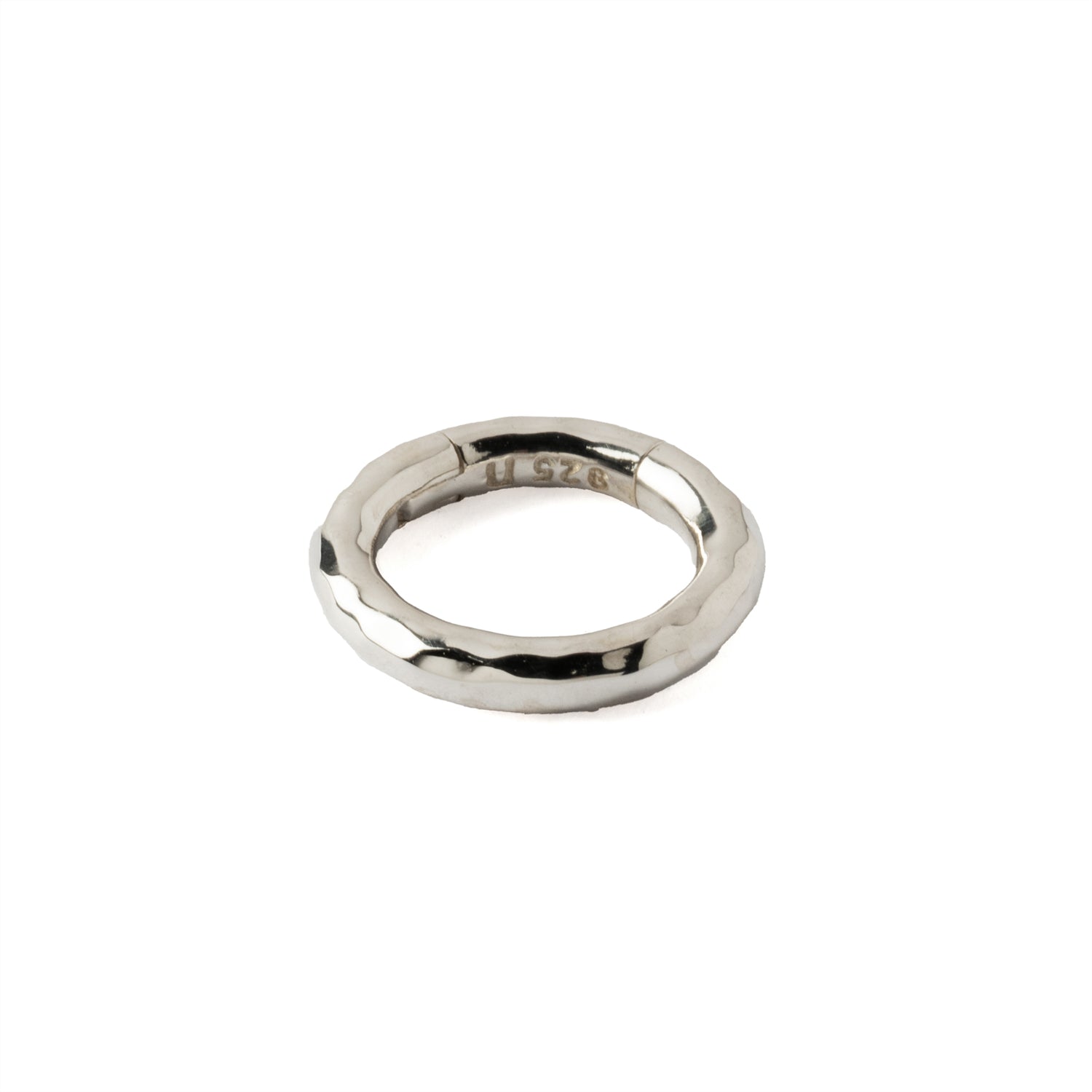 2mm Hammered Silver Clicker Ring- ear cuff side view