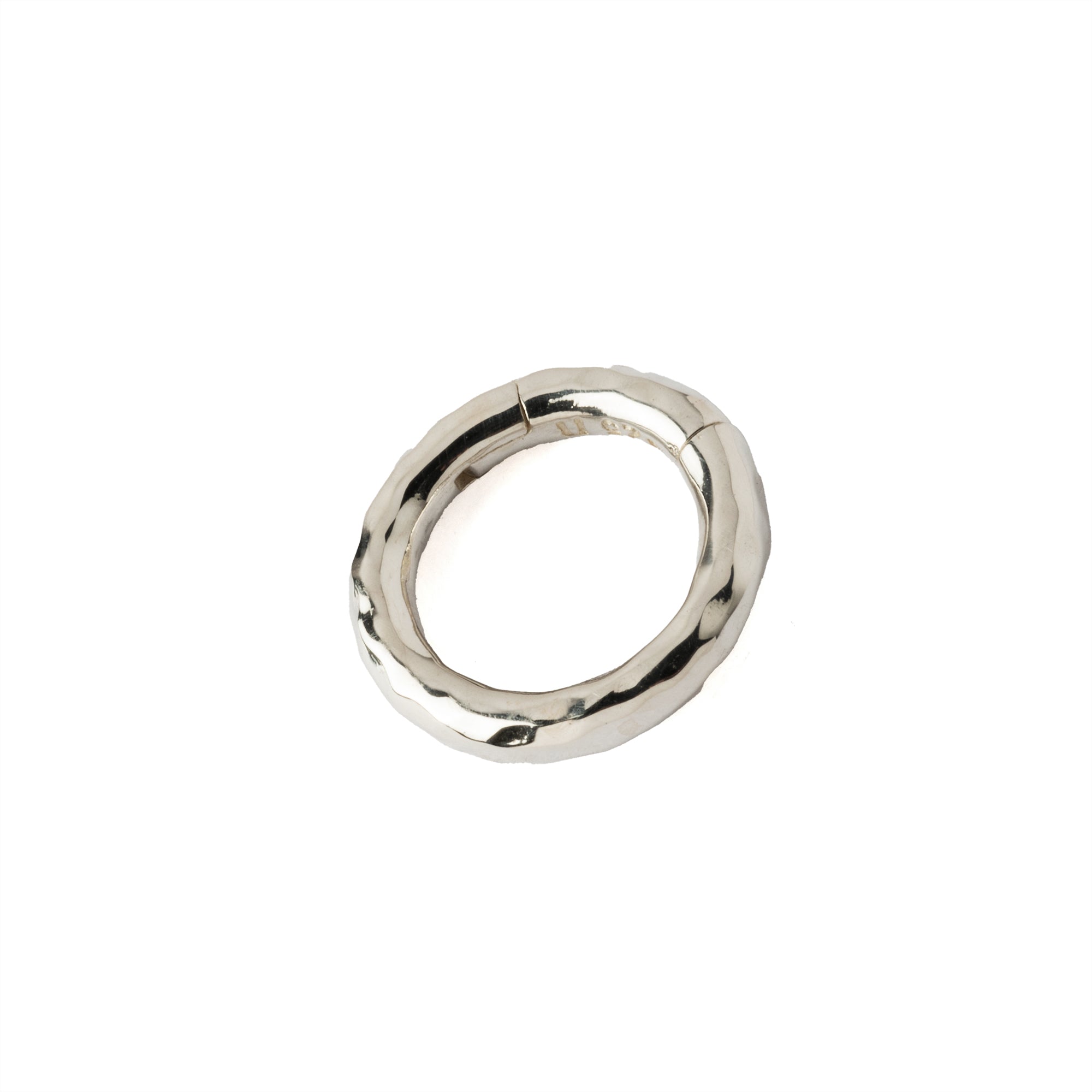 2mm Hammered Silver Clicker Ring- ear cuff right side view