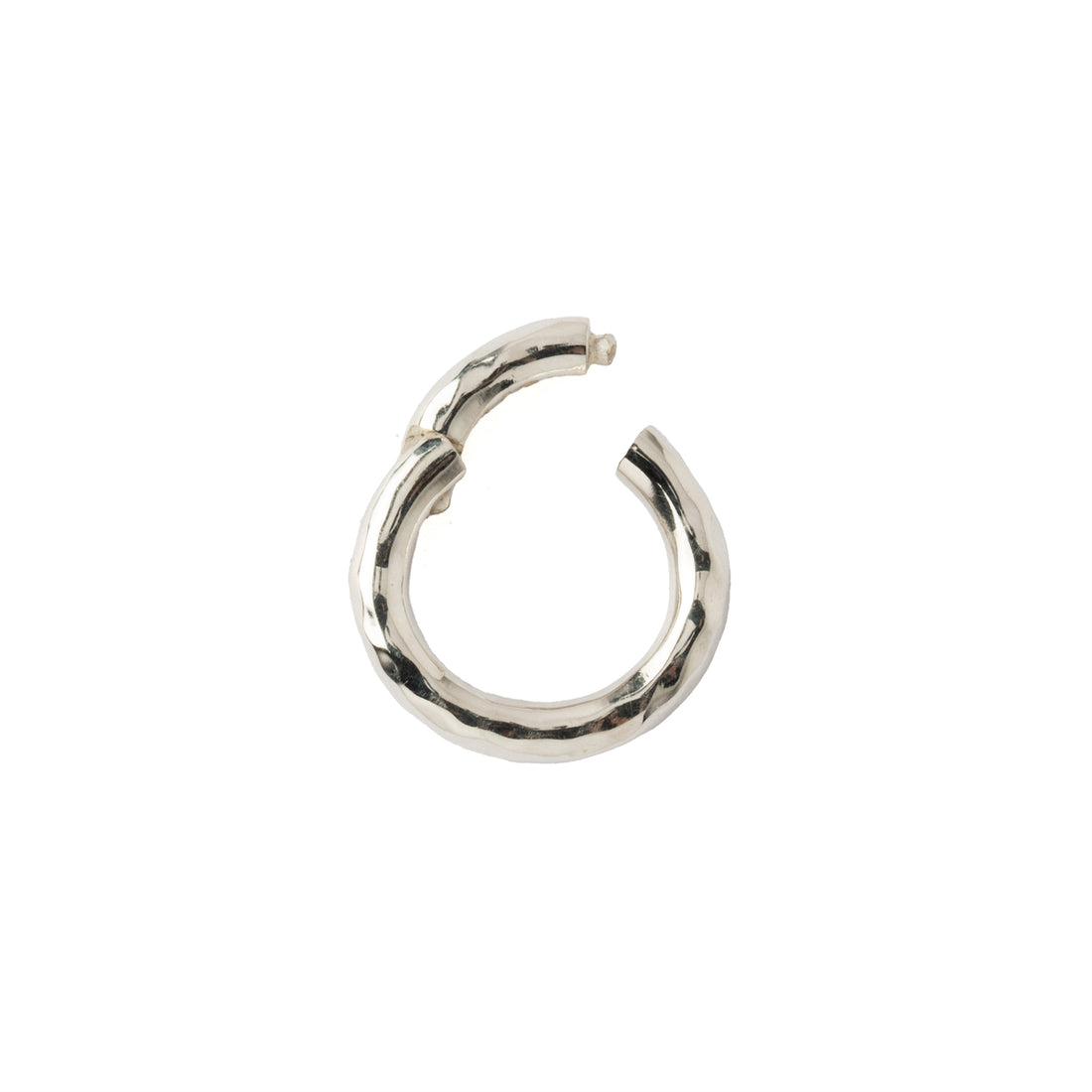 2mm Hammered Silver Clicker Ring- ear cuff clasp open view