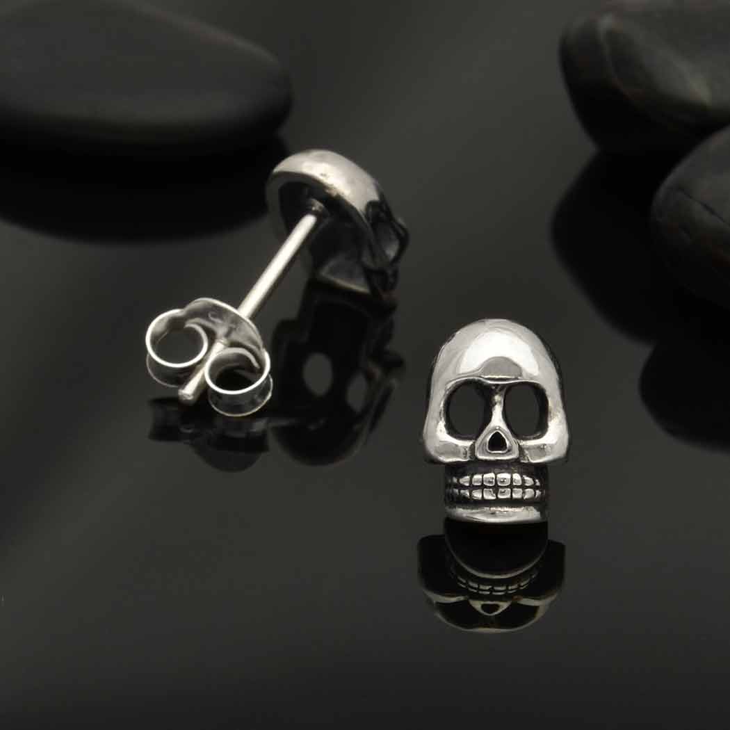 Silver Skull Ear Studs