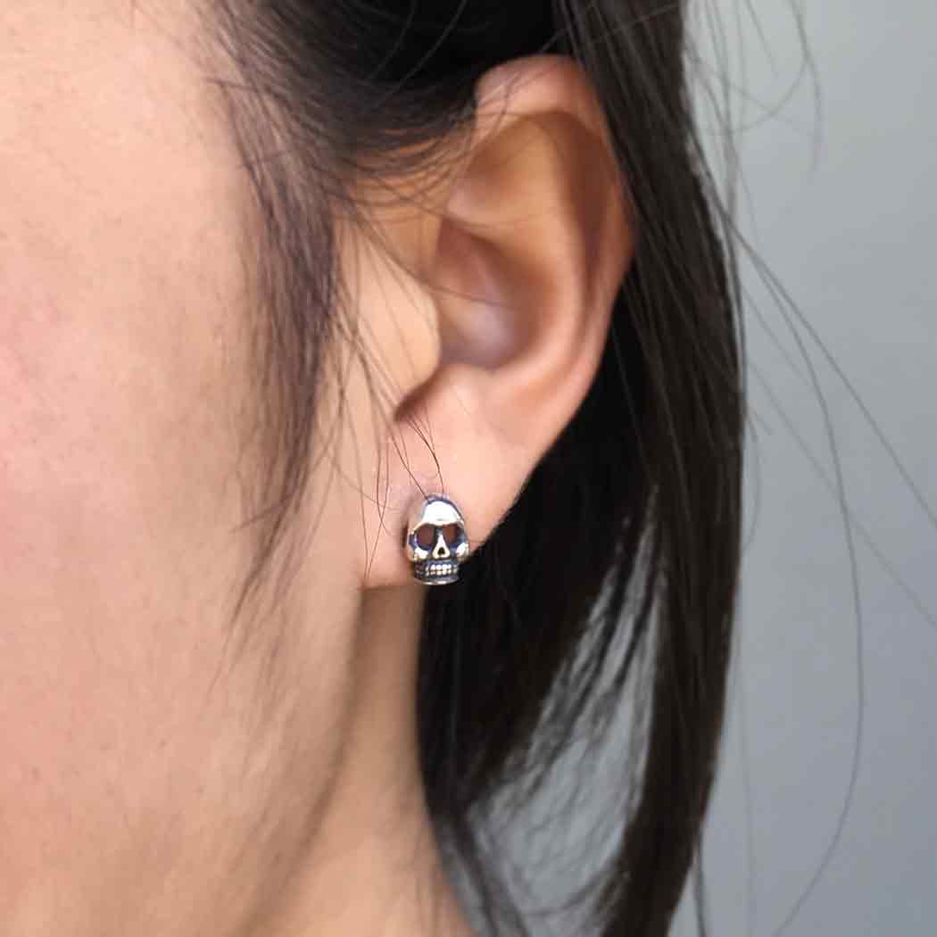 Silver Skull Ear Studs