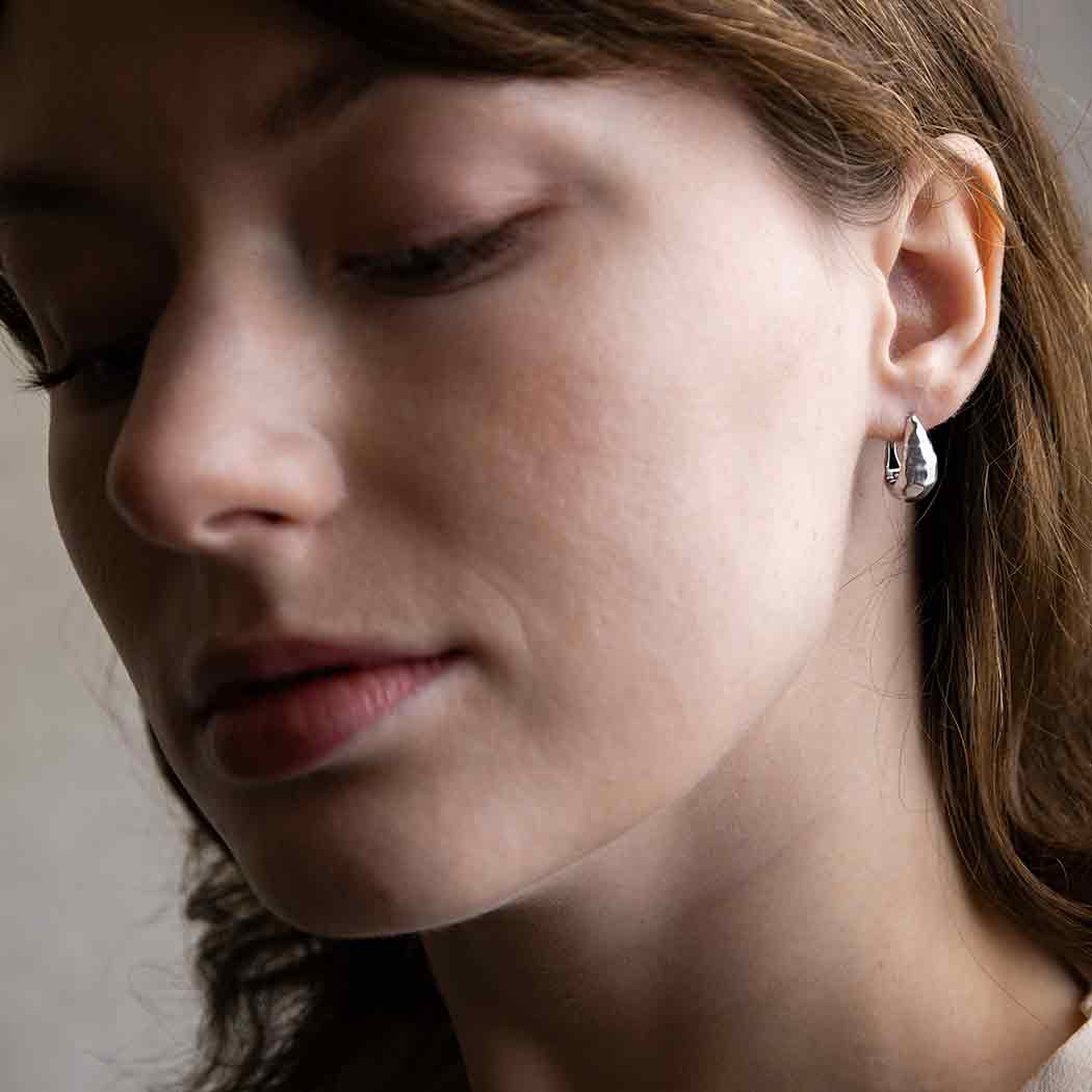 Hammered Teardrop Huggies