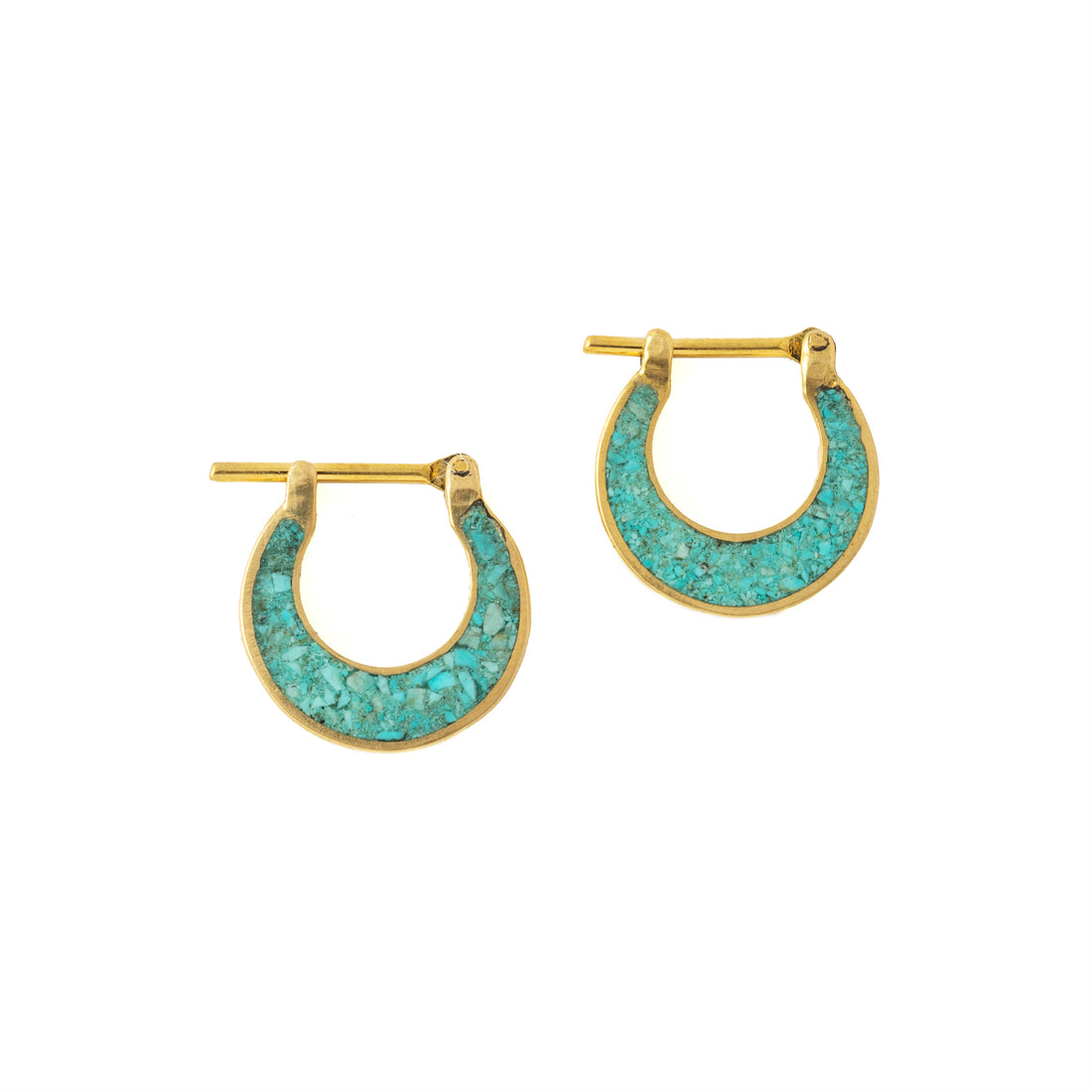 Golden Aanya Turquoise hoop huggies Earrings frontal view