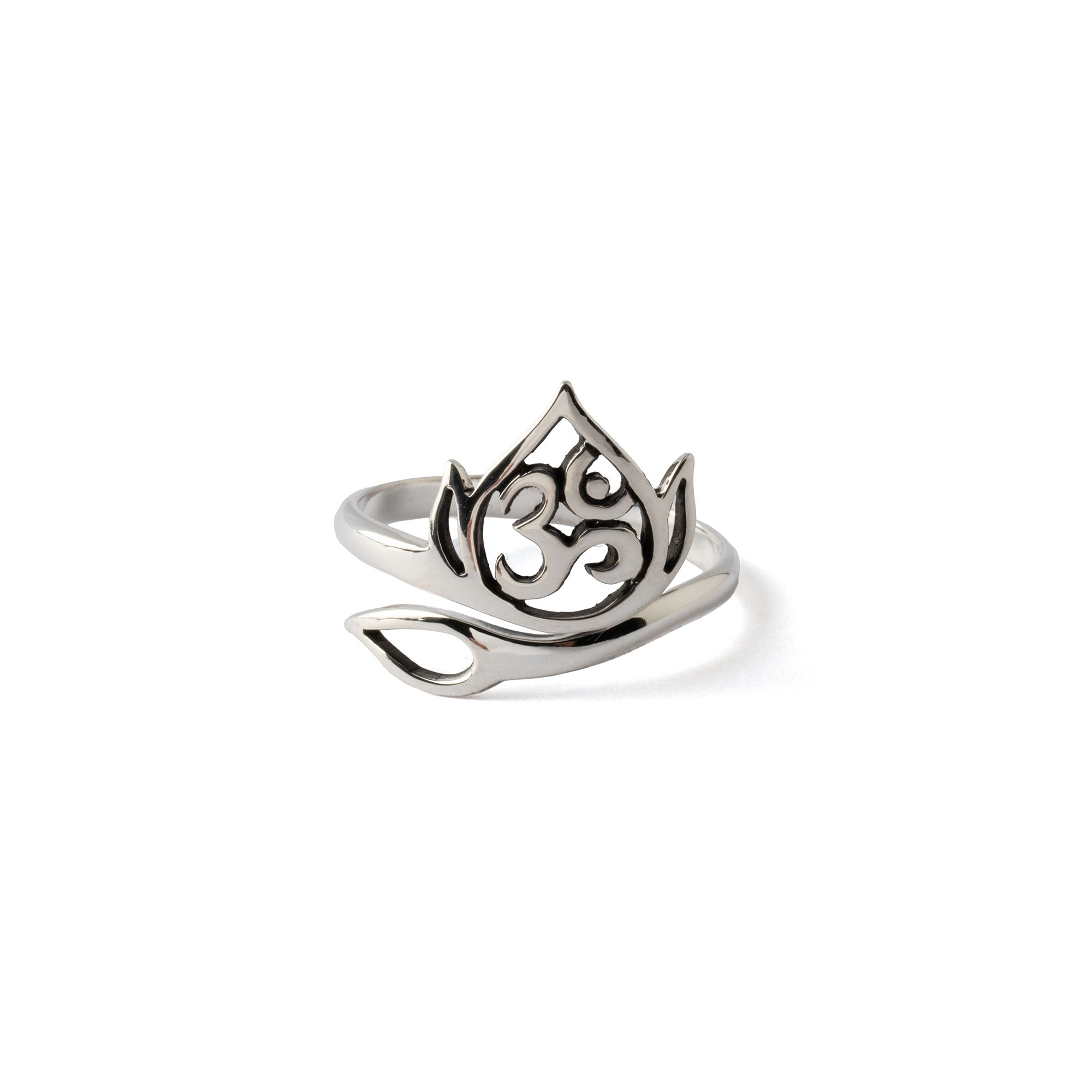 Adjustable Om Lotus Silver Ring
