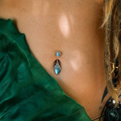 model wearing Annabelle Turquoise Belly Bar