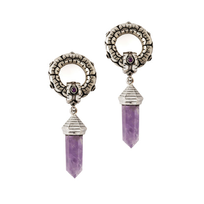 Pair of Ashara Silver Hangers with Amethyst frontal view