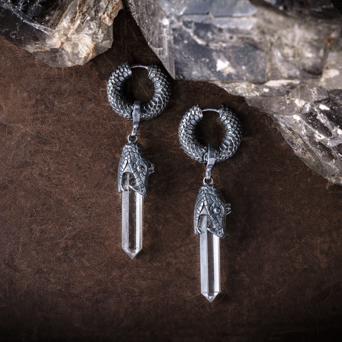 BS Rebirth Snake Earrings with Quartz
