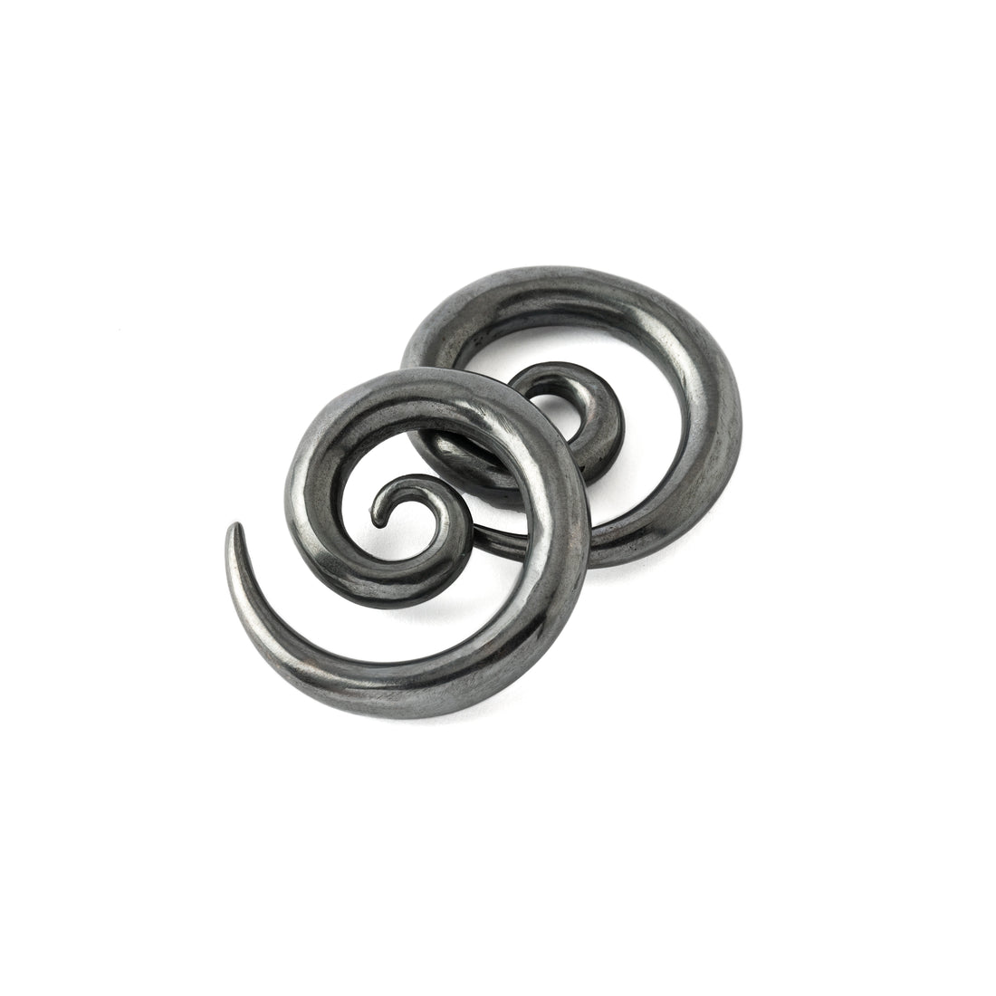 Koru Black Silver Gauge Earrings