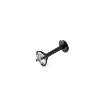 Black surgical steel labret piercing stud with CZ right side view