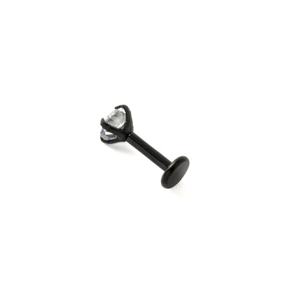 Black surgical steel labret piercing stud with CZ back side view
