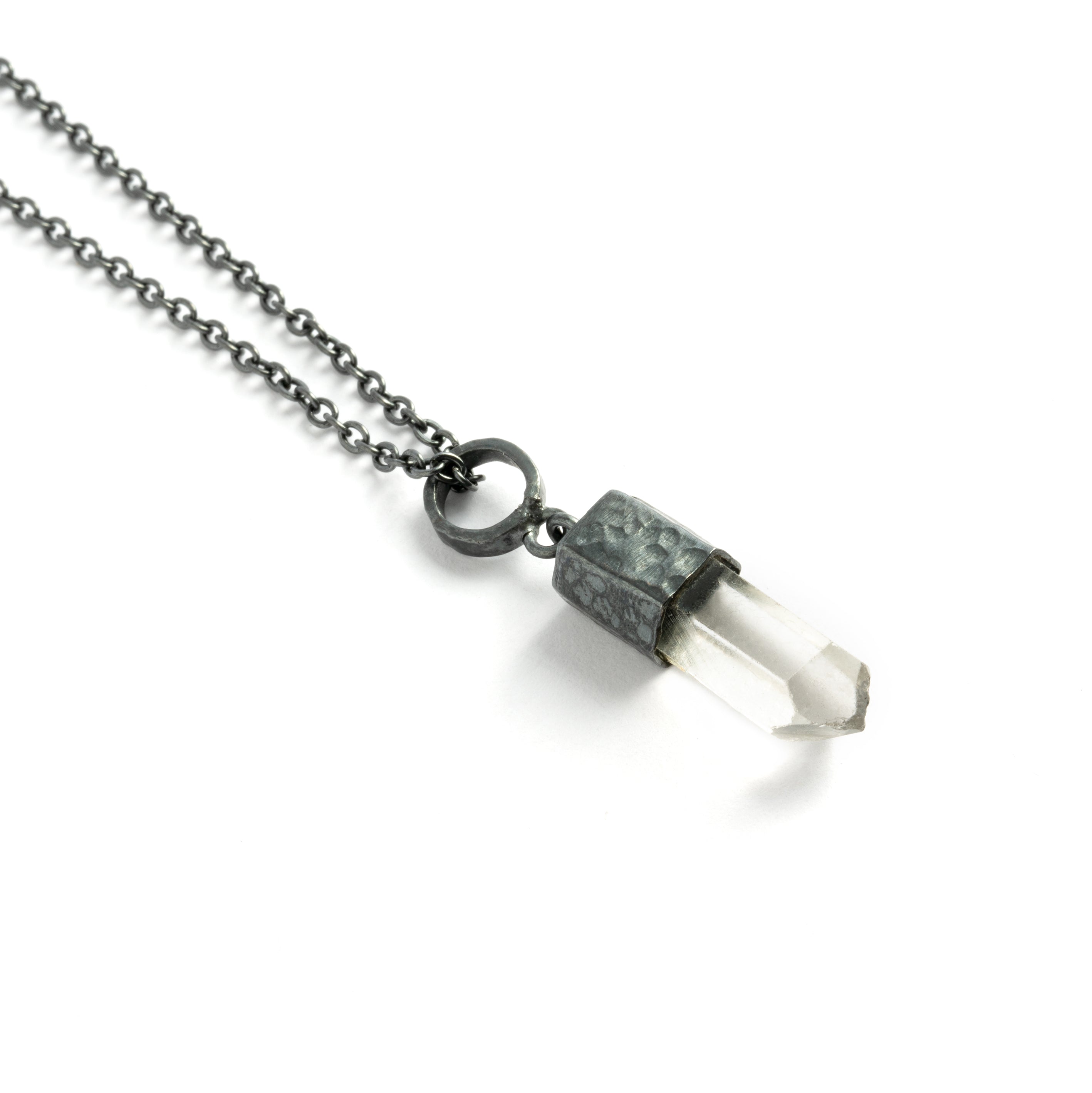 Black Silver Crystal Quartz Pendant left side view