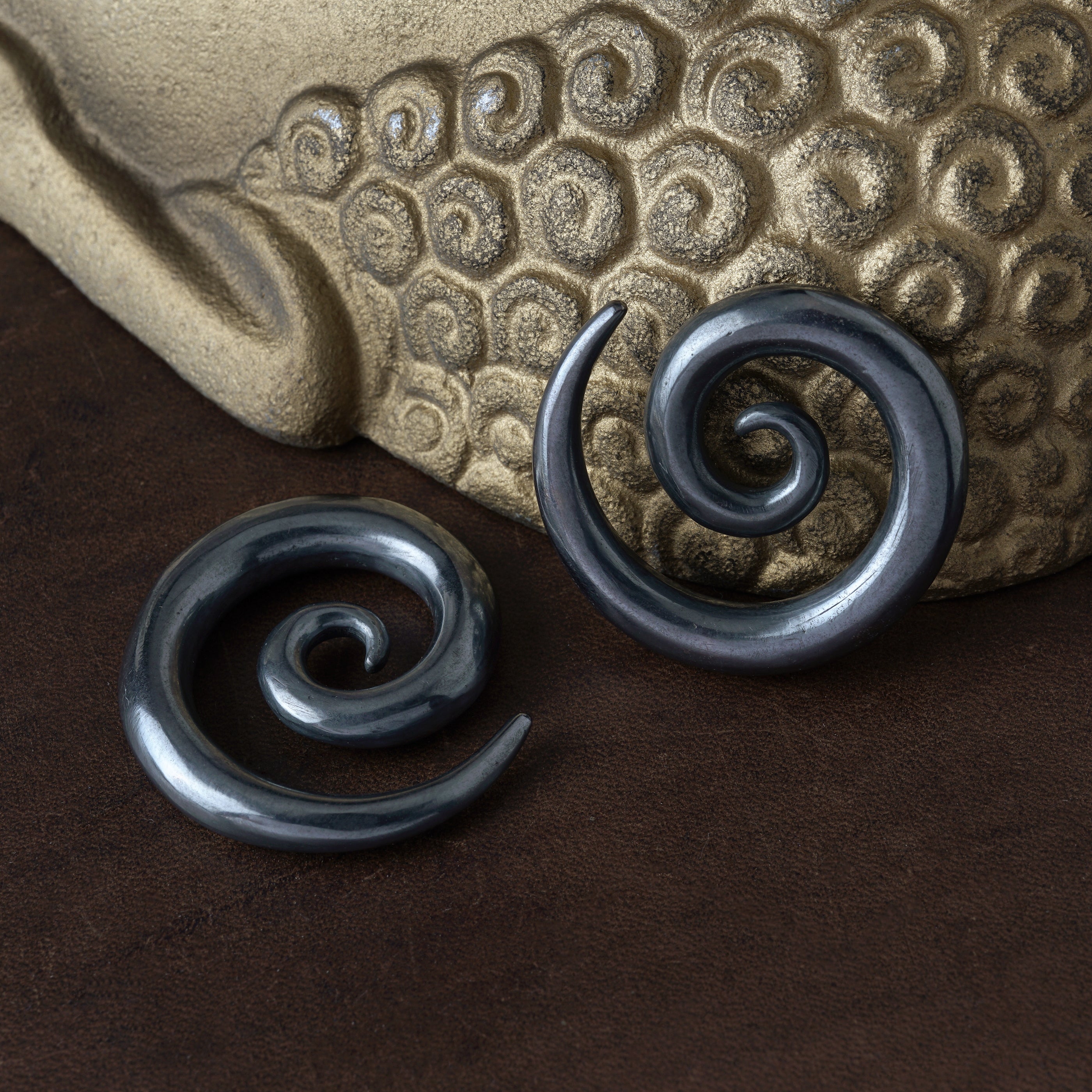 Koru Black Silver Gauge Earrings