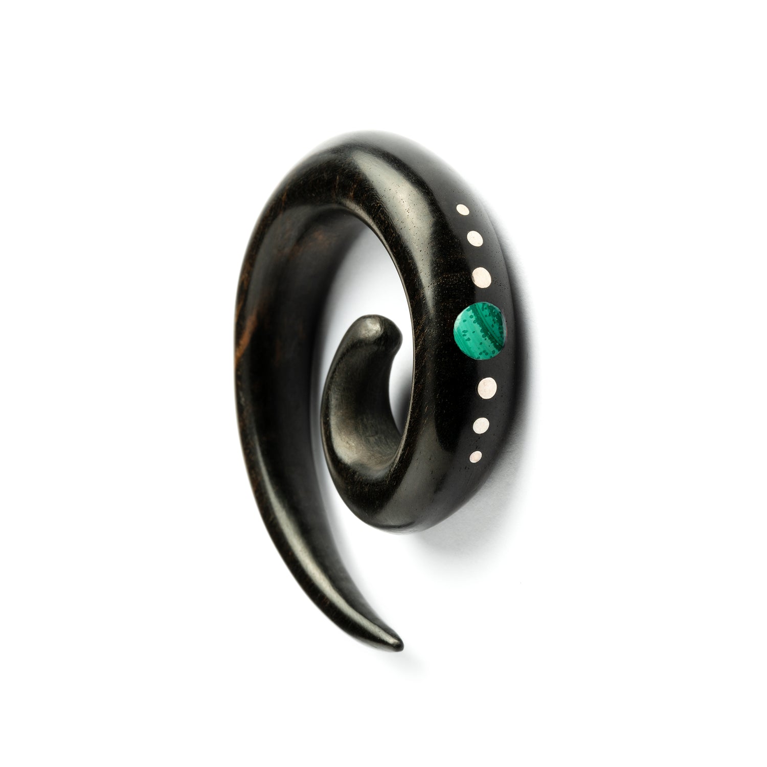 Civière d’oreille en spirale Blackwood avec incrustations d’argent et de pierre