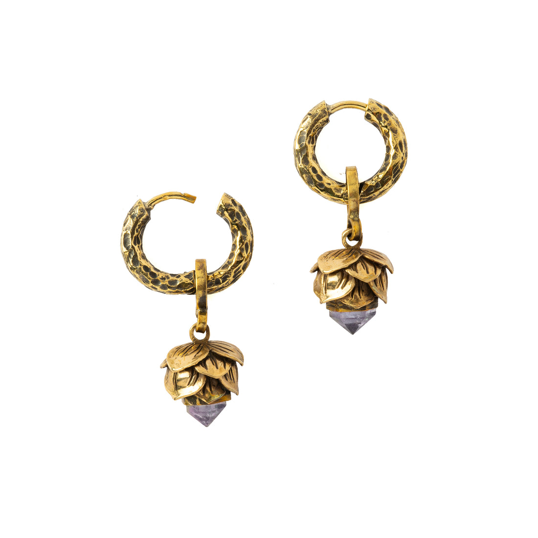 Crystal Bud Clicker Earrings with amethyst- 18mm hoop