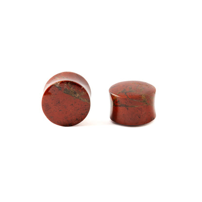 Two Brecciated Red Jasper Plugs front and side view