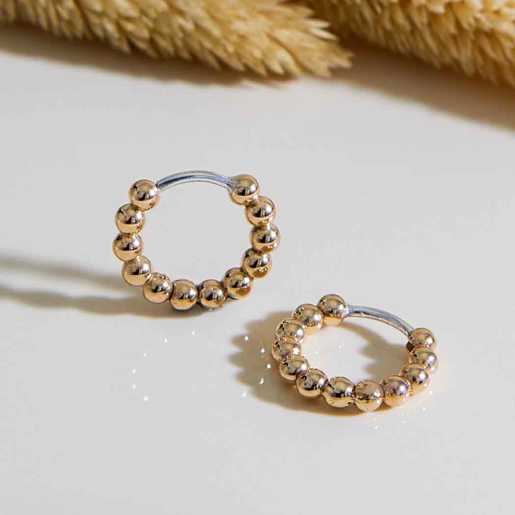 Bronze Beaded Huggies Hoop Earrings