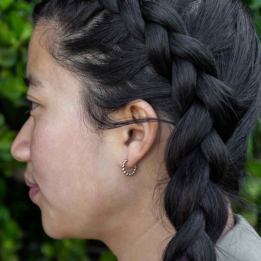 Bronze Beaded Huggies Hoop Earrings