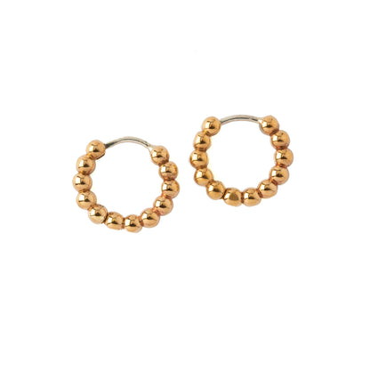 Bronze Beaded Huggies Hoop Earrings