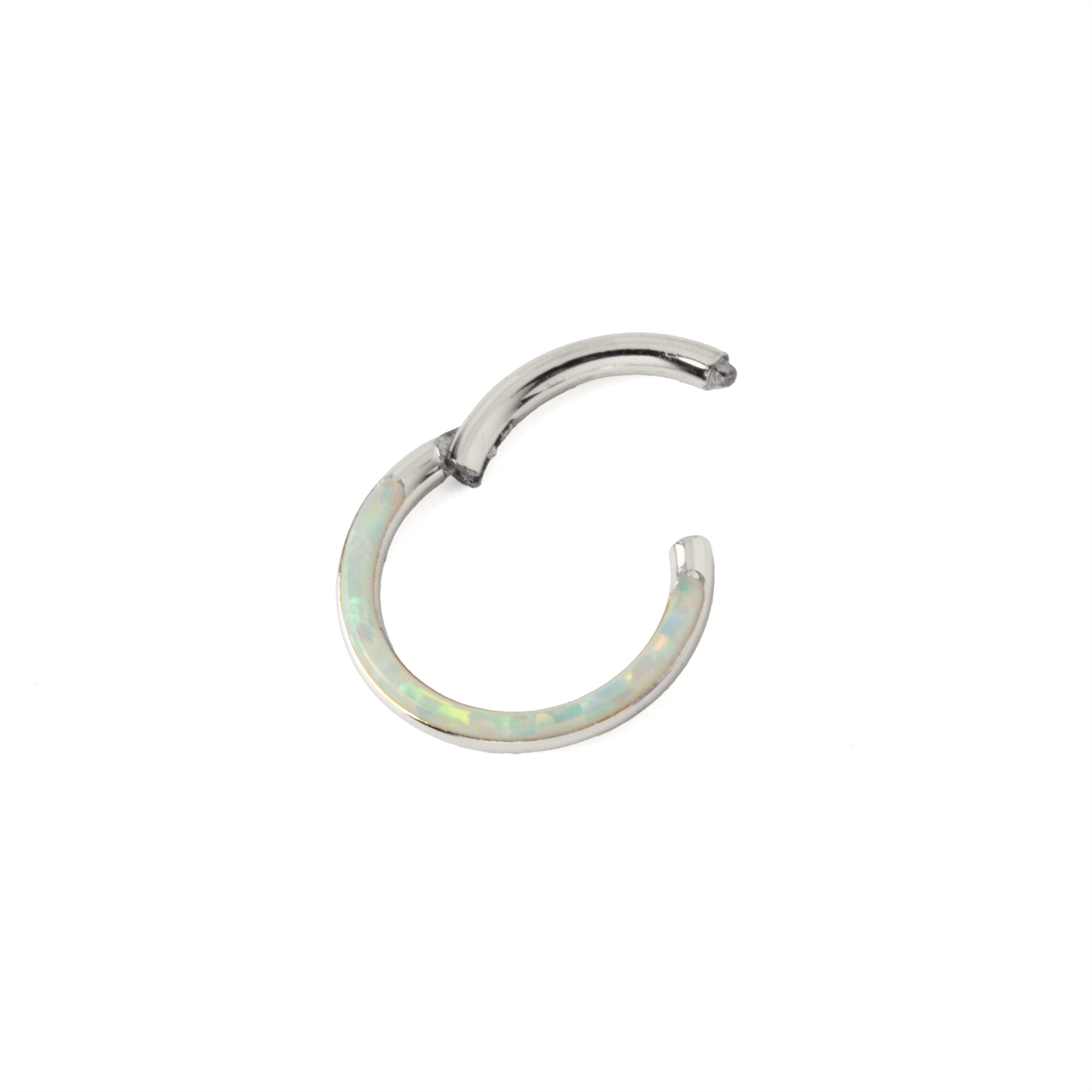 Clicker Ring with Opal crescent open clasp view