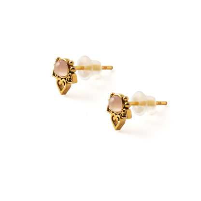 Crown Lotus Ear Studs with Cat Eye