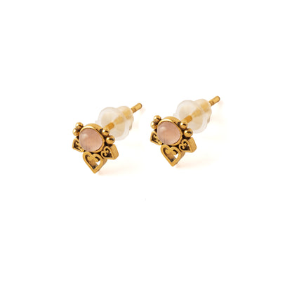 Crown Lotus Ear Studs with Cat Eye