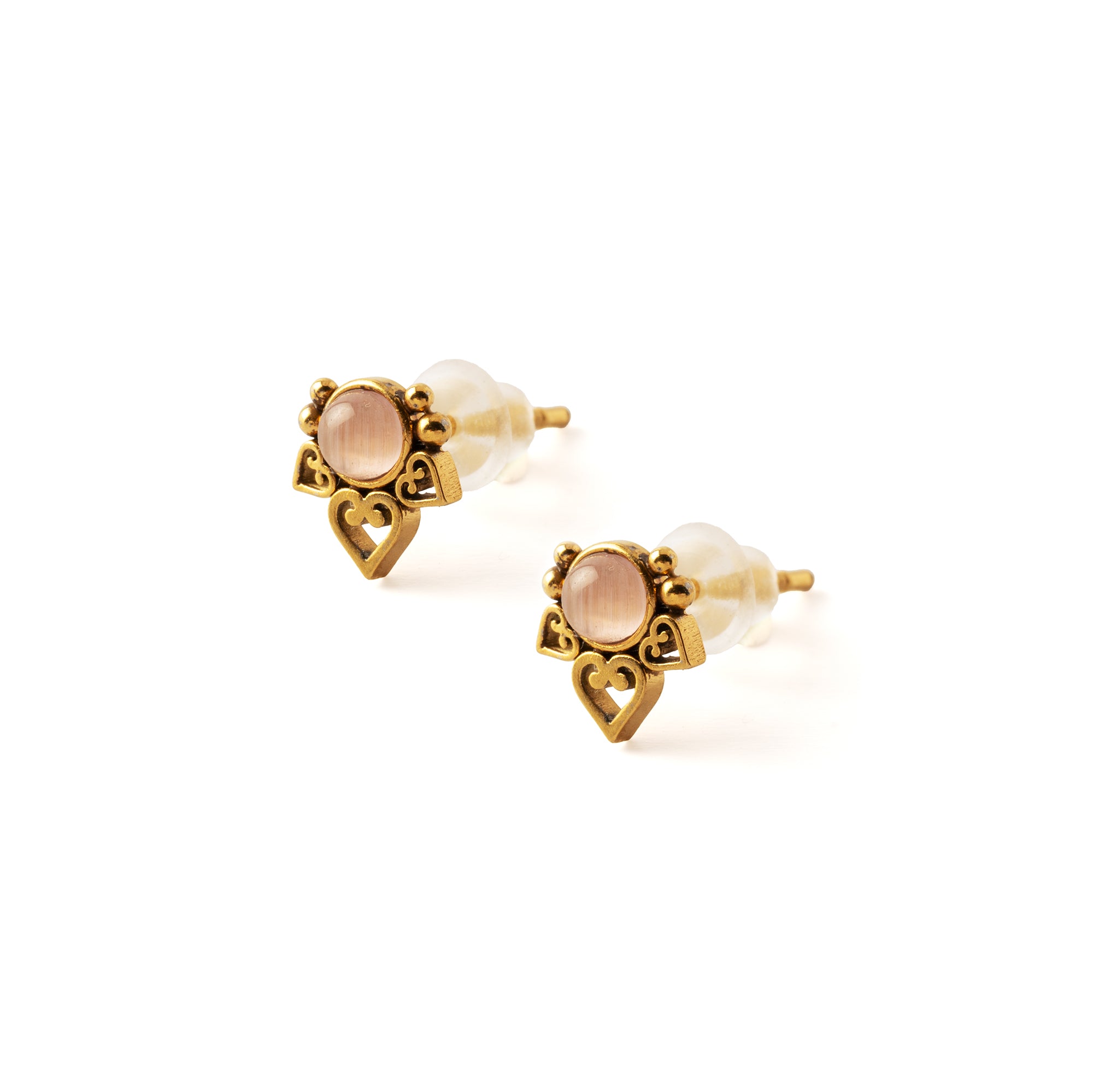 Crown Lotus Ear Studs with Cat Eye