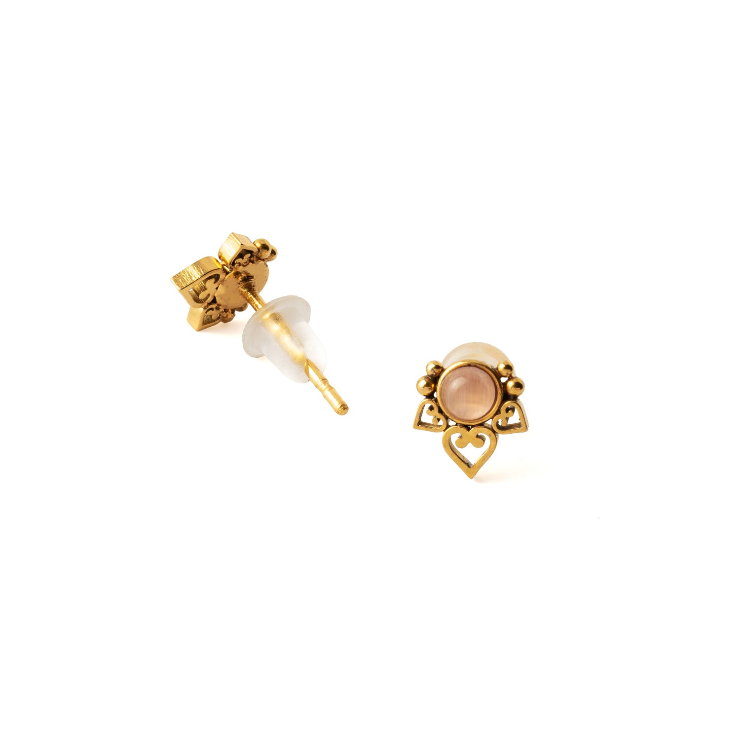 Crown Lotus Ear Studs with Cat Eye