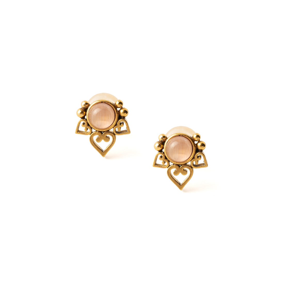 Crown Lotus Ear Studs with Cat Eye