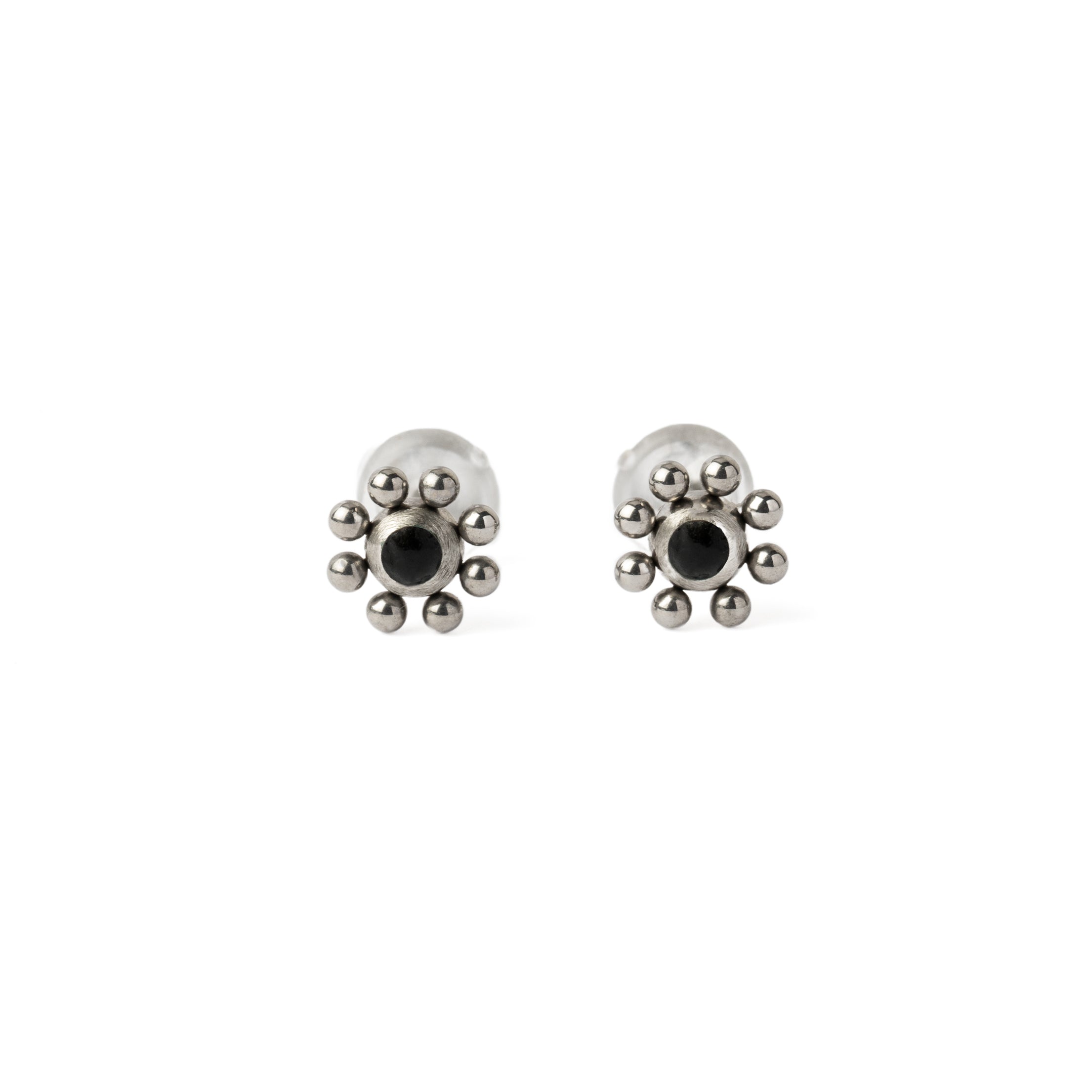 Daisy Black Shell Ear Studs frontal view
