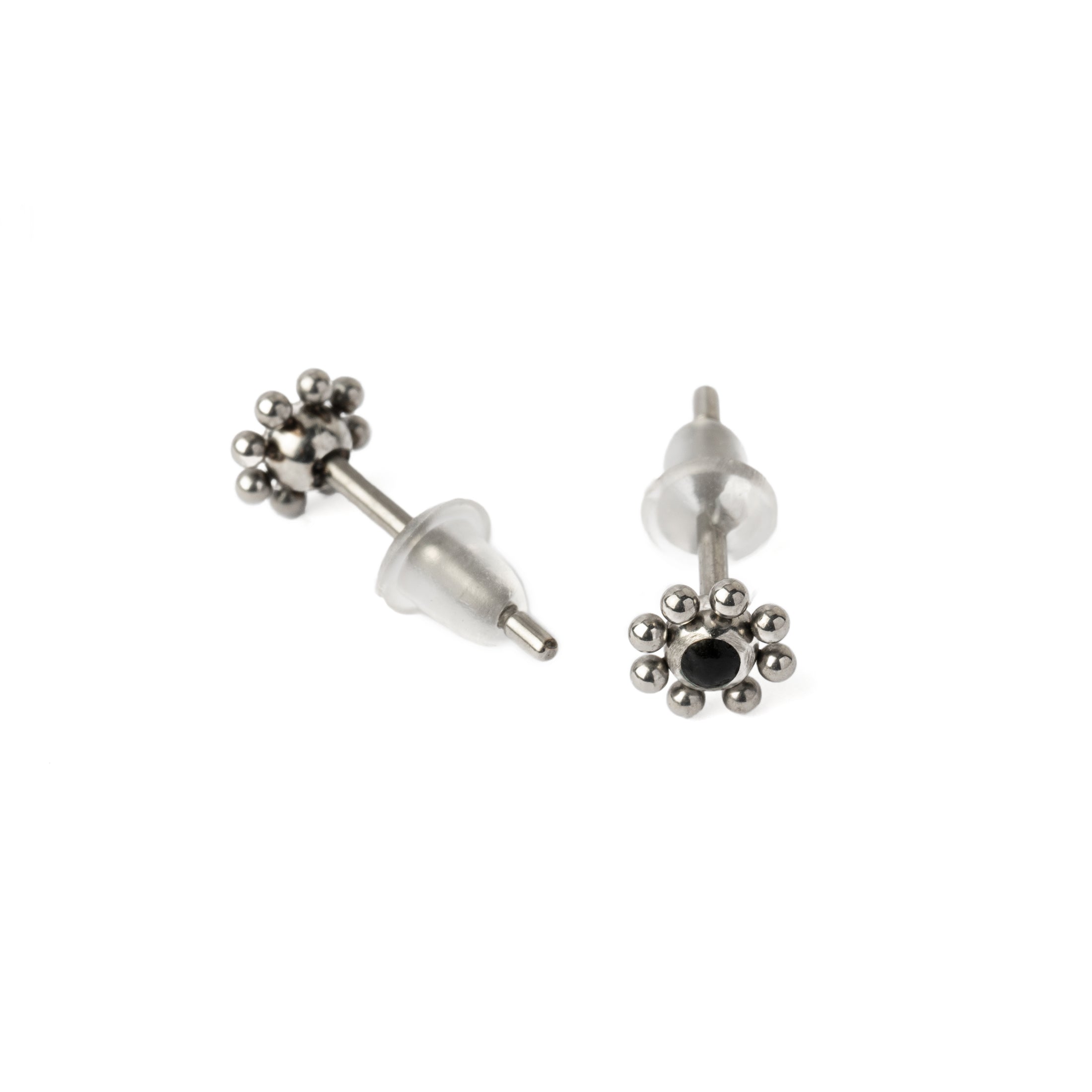 Daisy Black Shell Ear Studs front and back view