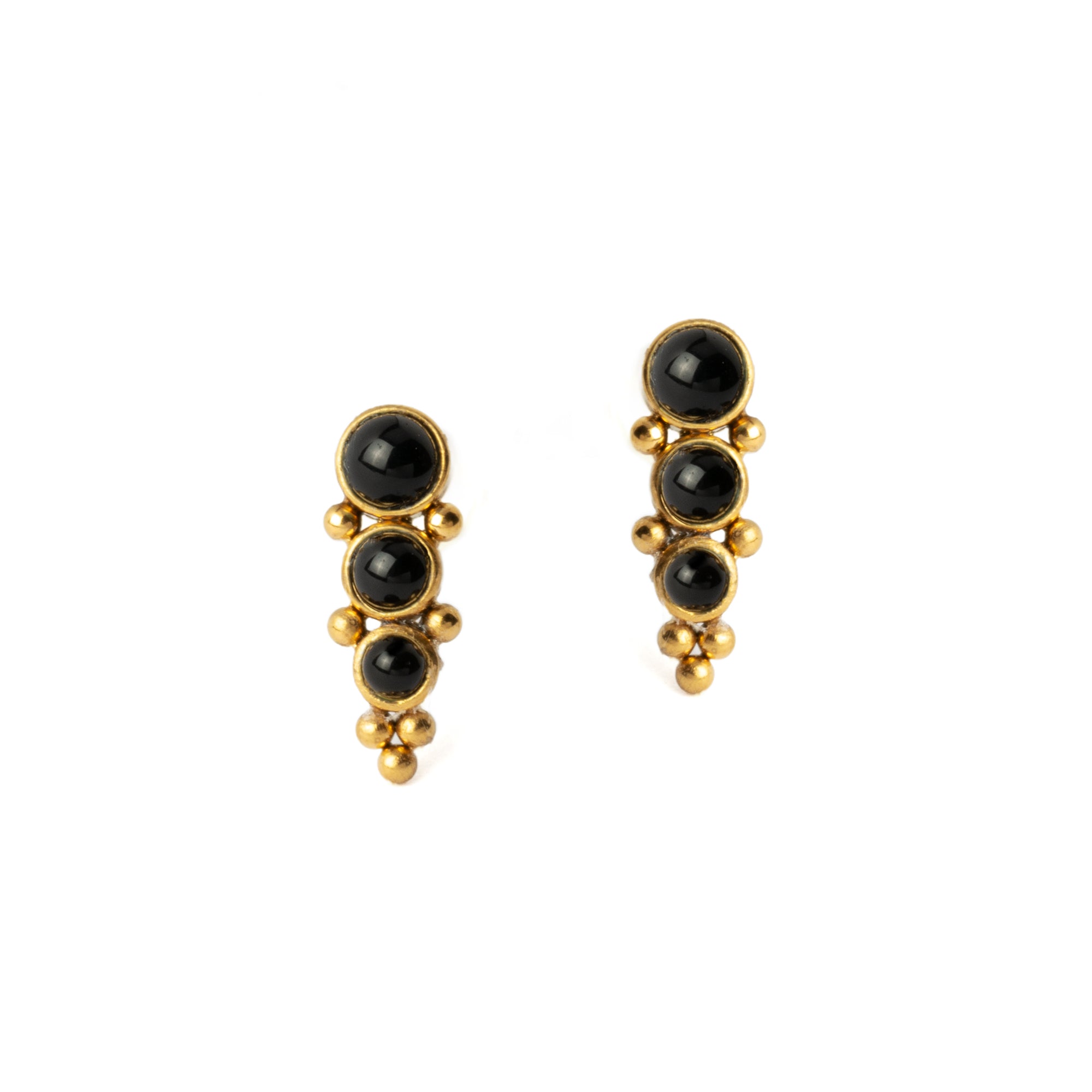 Deva Golden Ear Studs with Onyx