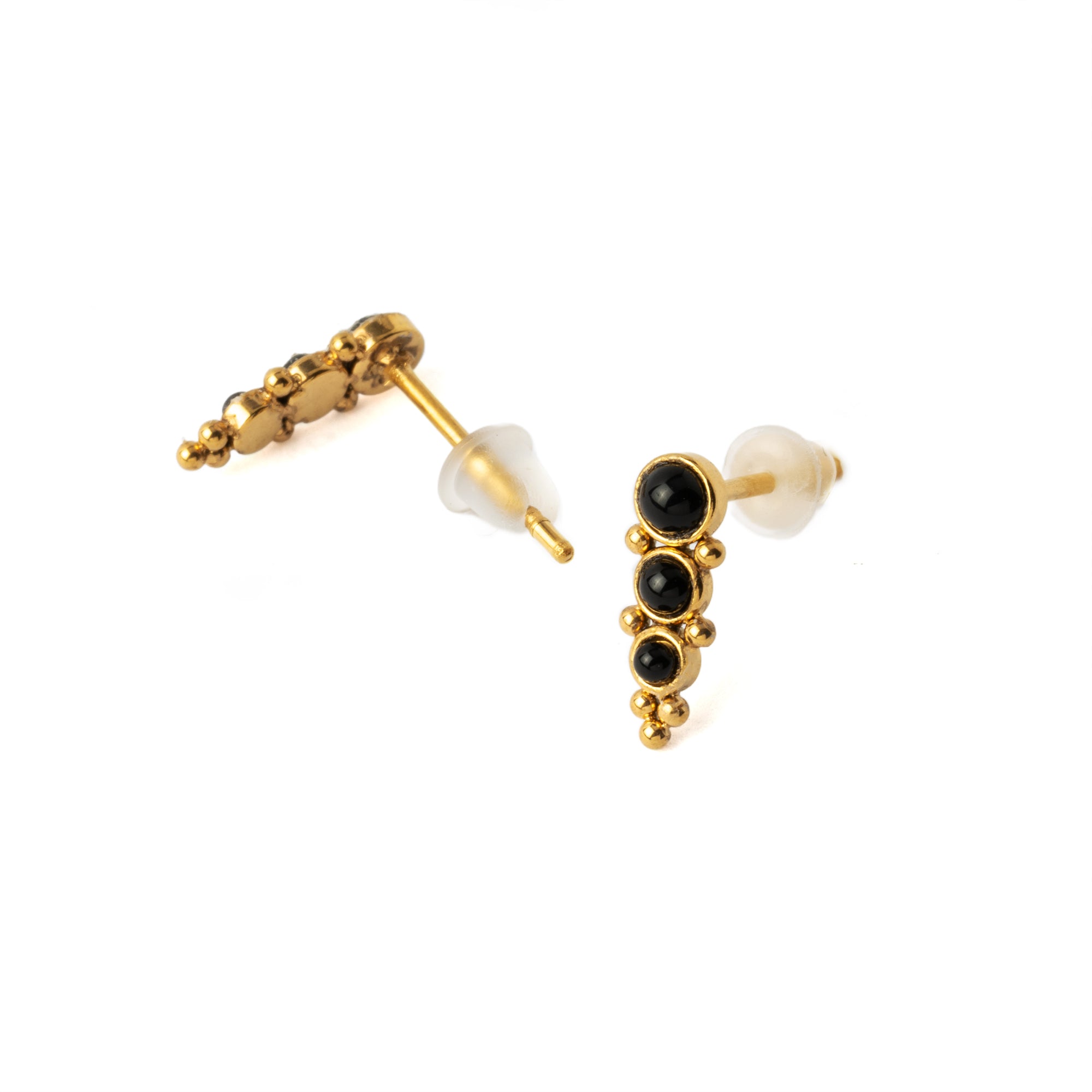 Deva Golden Ear Studs with Onyx