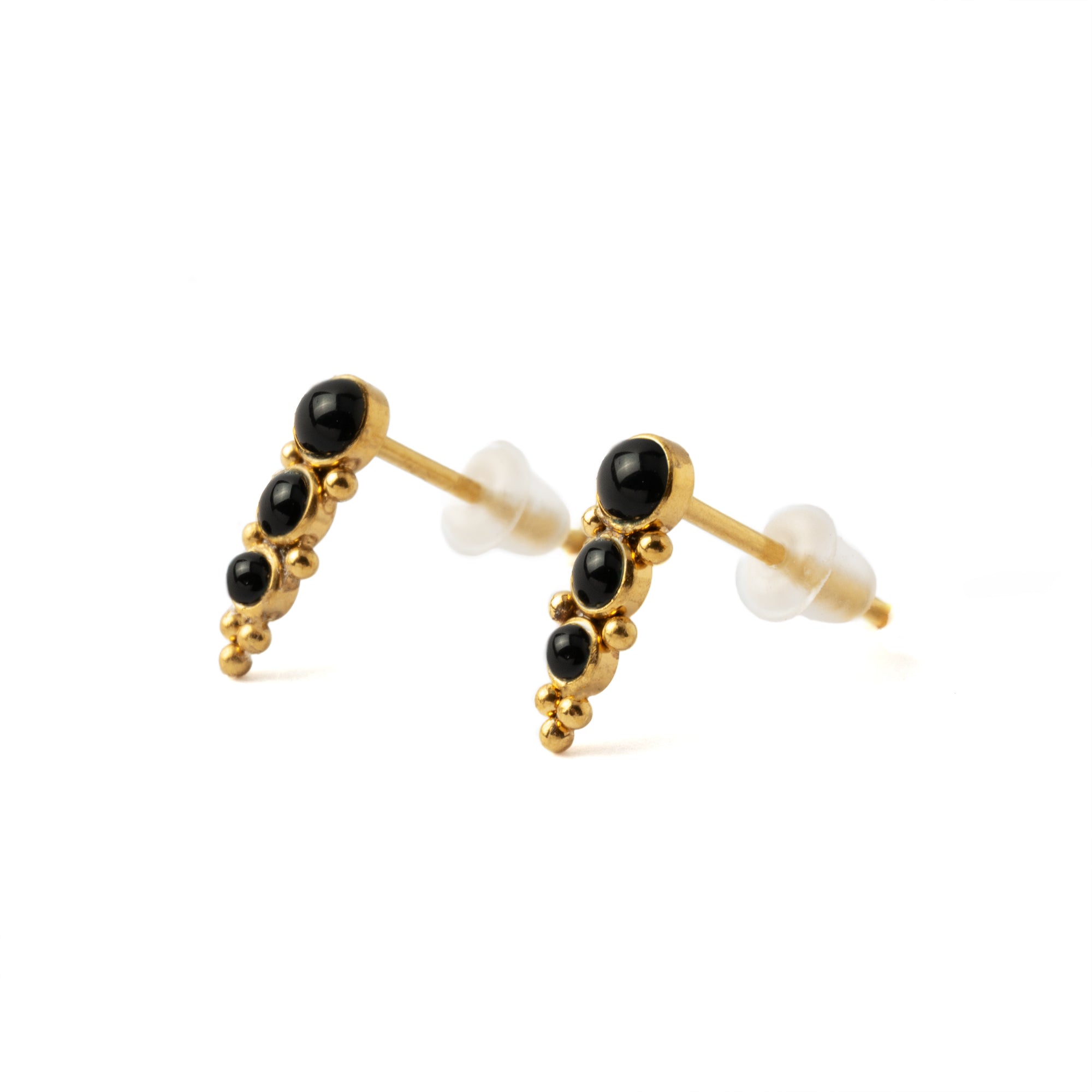 Deva Golden Ear Studs with Onyx