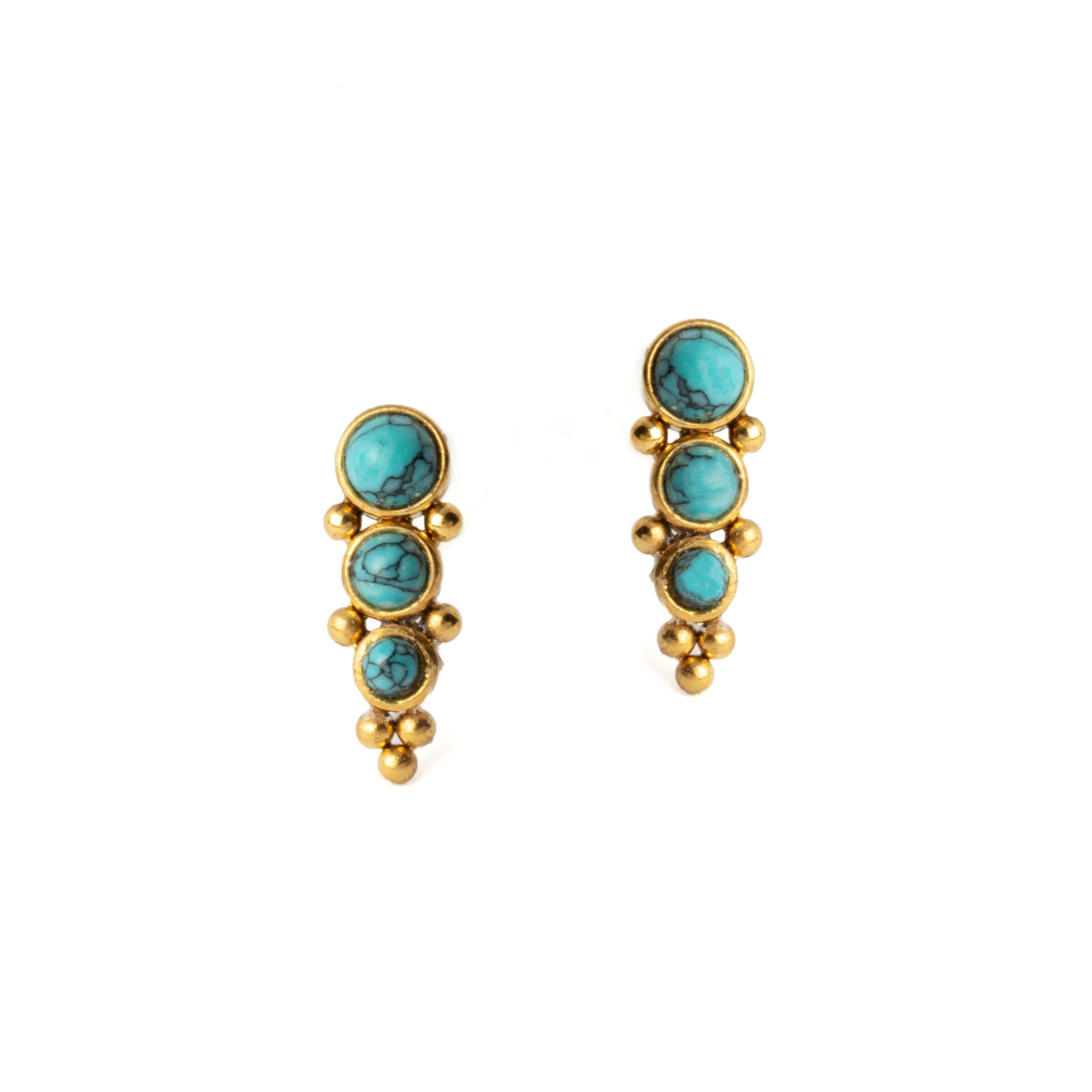 Deva Golden Ear Studs with Turquoise