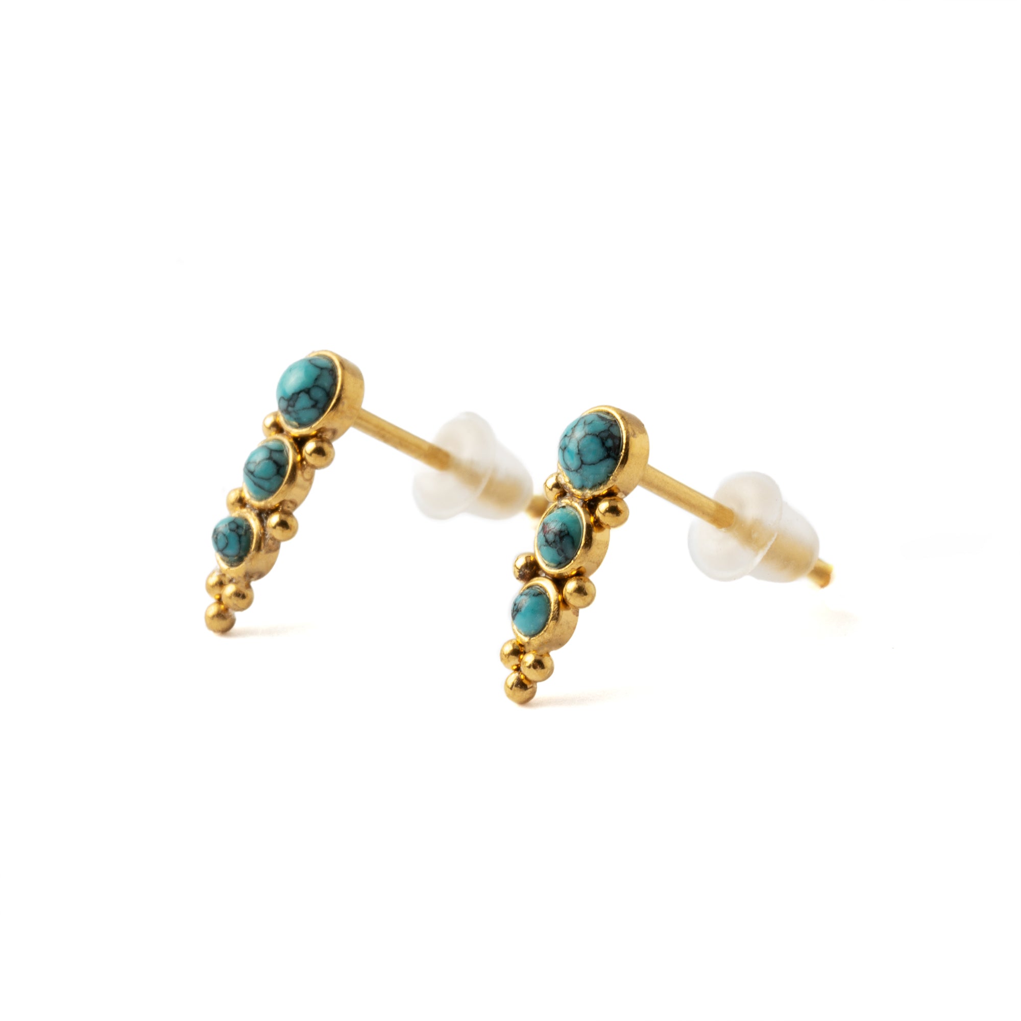 Deva Golden Ear Studs with Turquoise