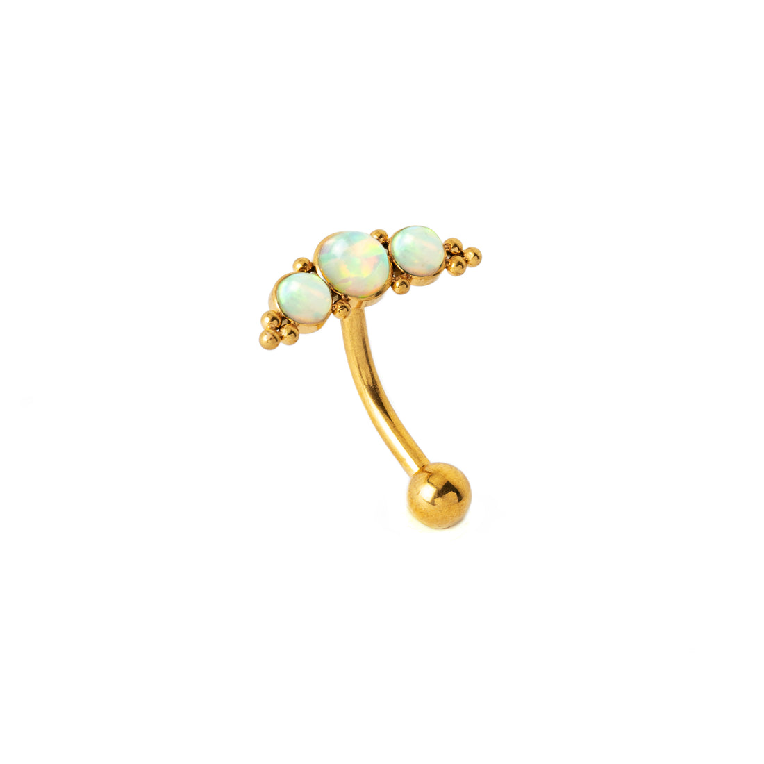 Deva I Golden Navel Piercing with White Opal right side view