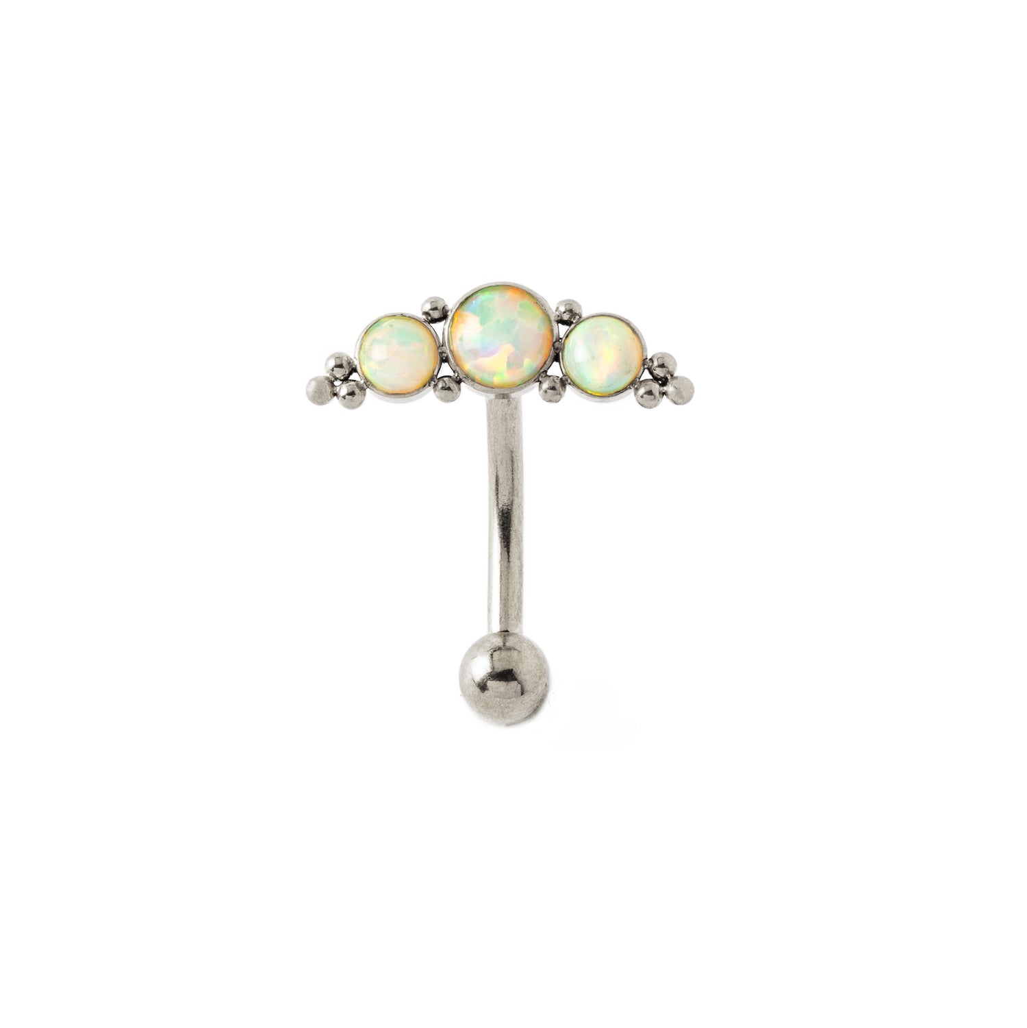 Deva I Navel Piercing with White Opal frontal view