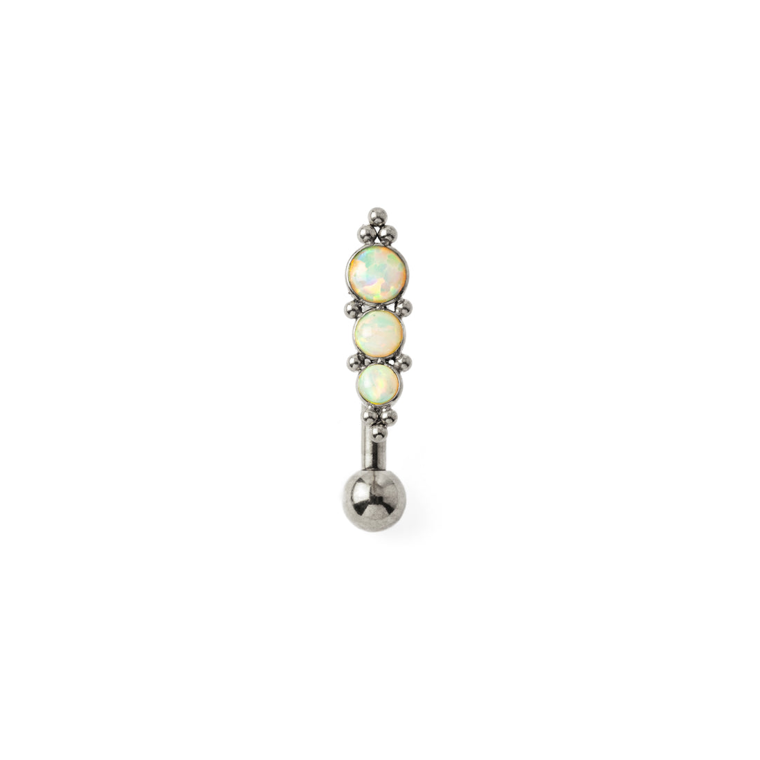 Deva Navel Piercing with White Opal frontal view